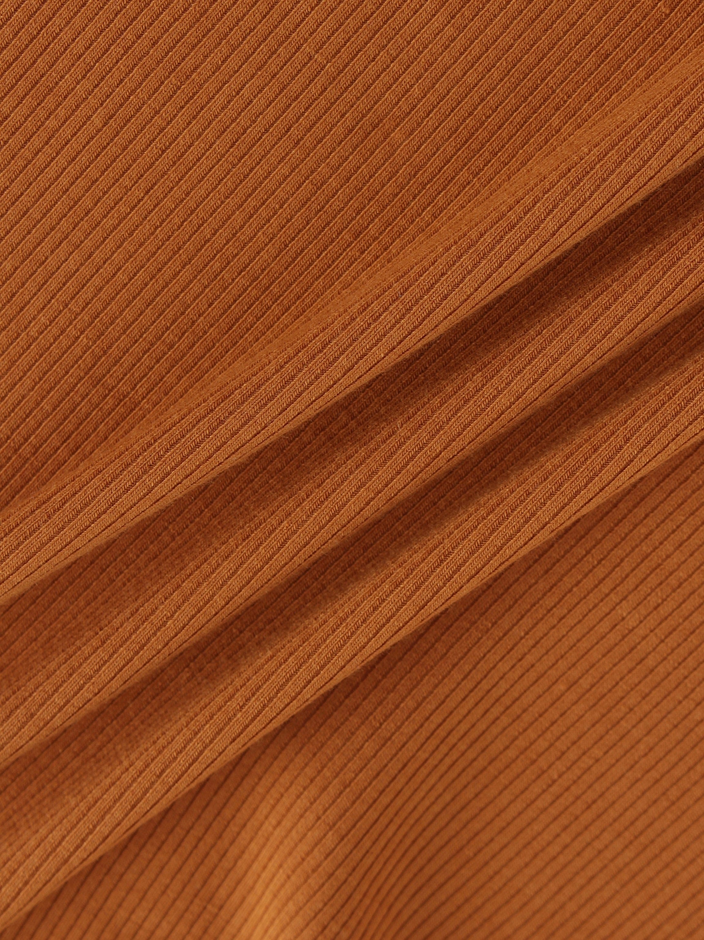 High V Ribbed Tee LS-Cognac