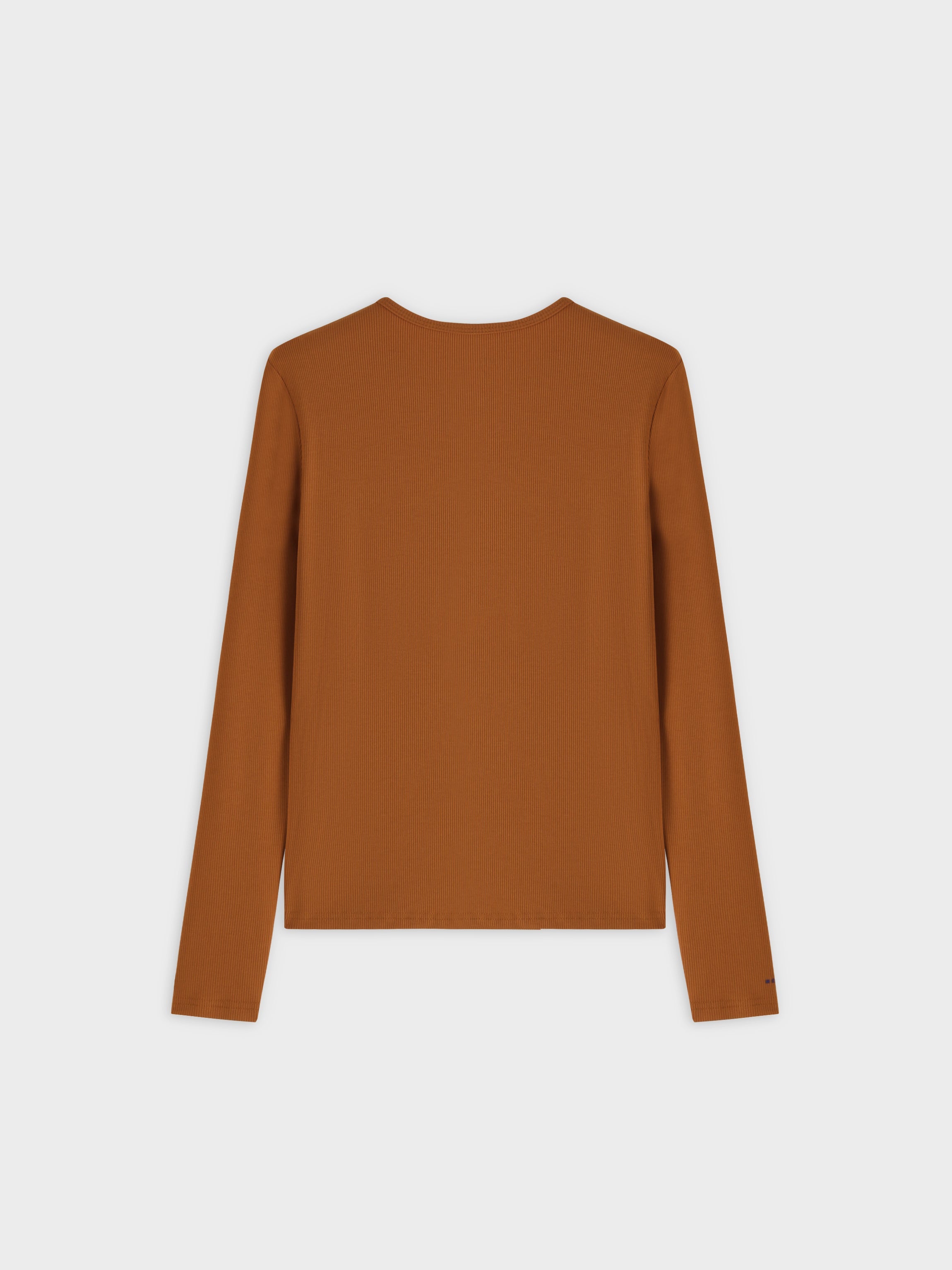 High V Ribbed Tee LS-Cognac