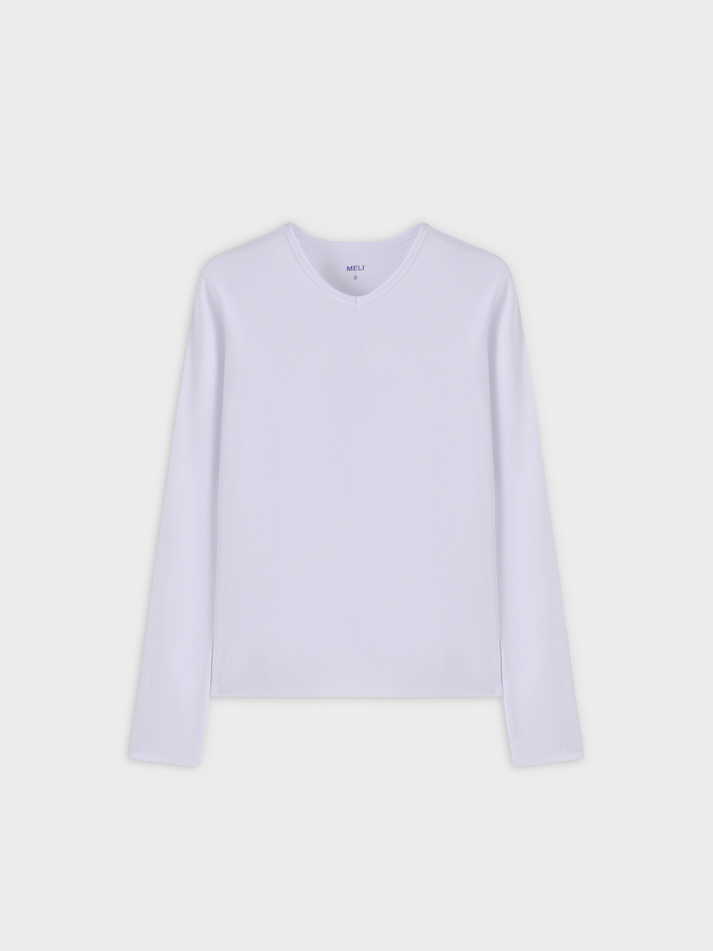 CAMISETA ACANALADA V ALTA - LS-BLANCO