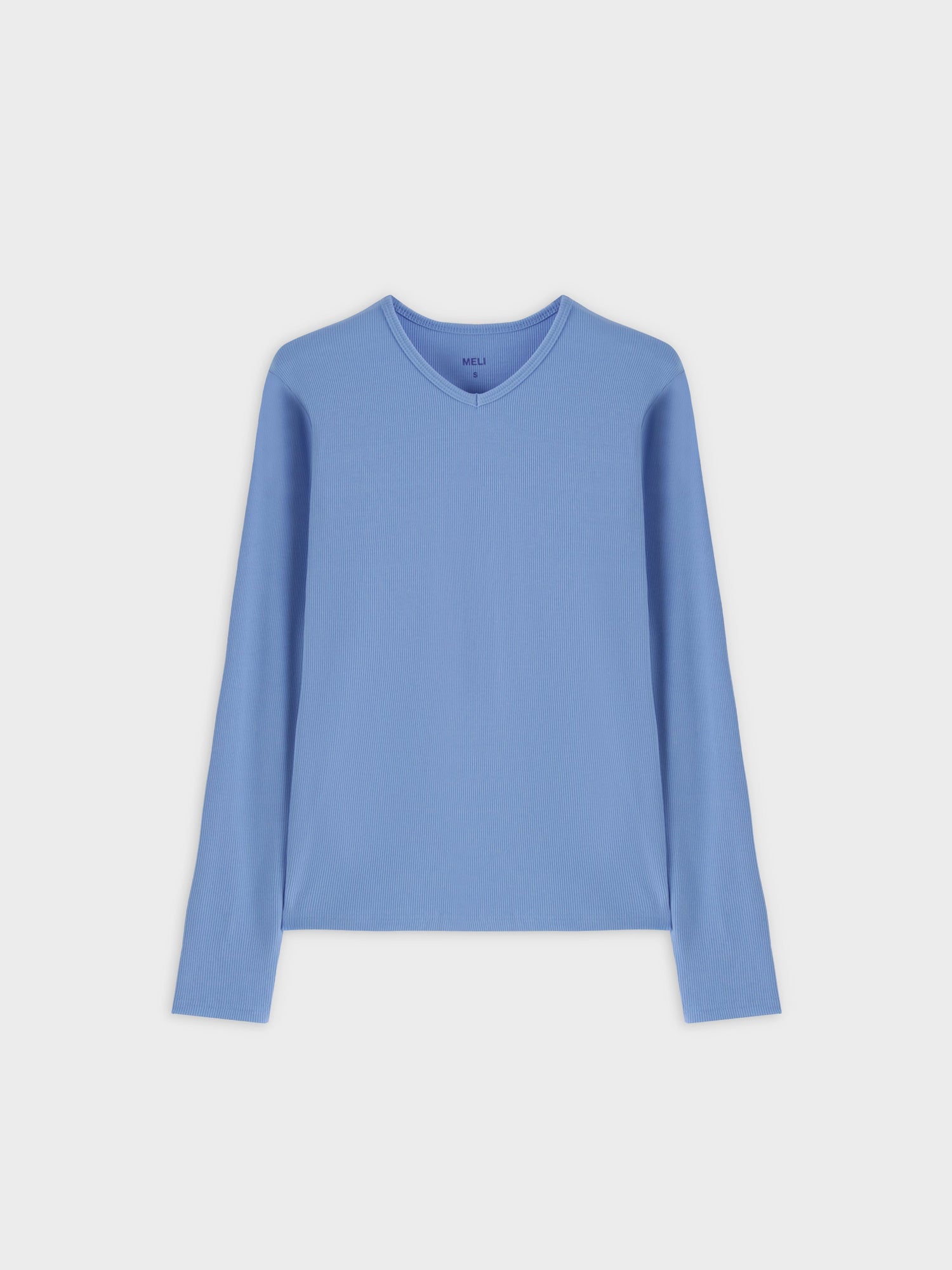 High V Ribbed Tee LS-Ocean Blue