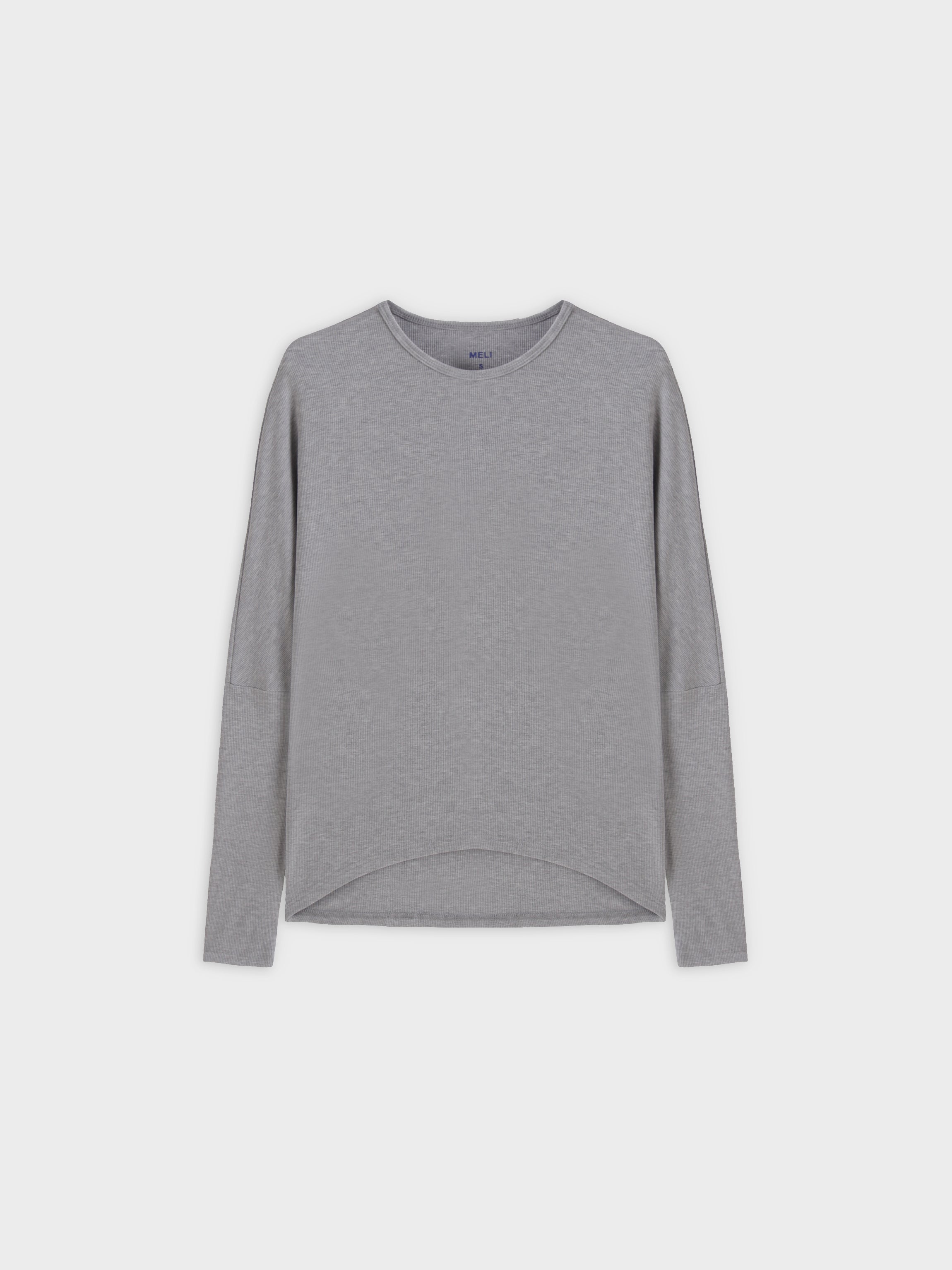 Crew Ribbed Dolman-Gris jaspeado