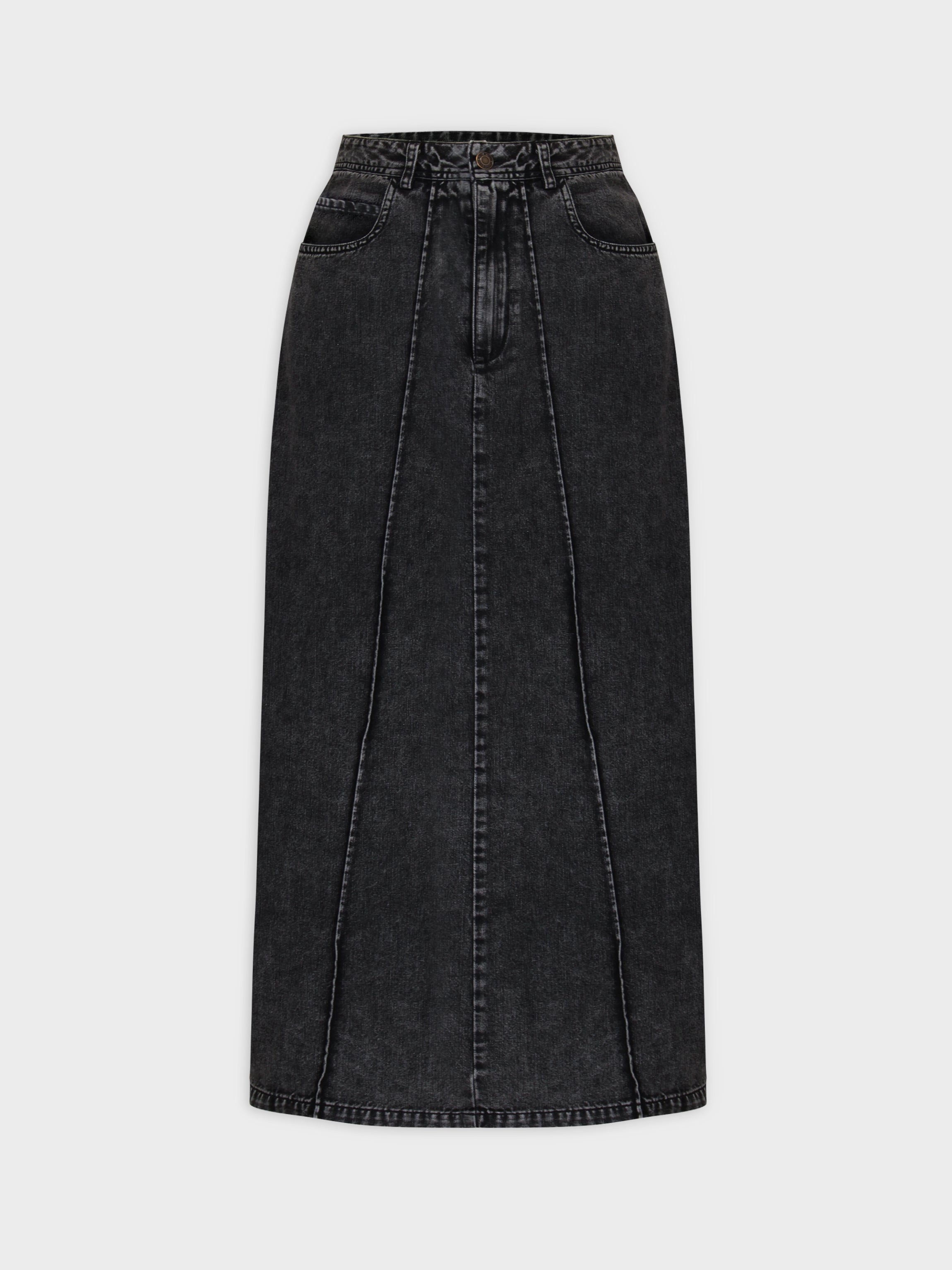 Denim Seamed Skirt-Black