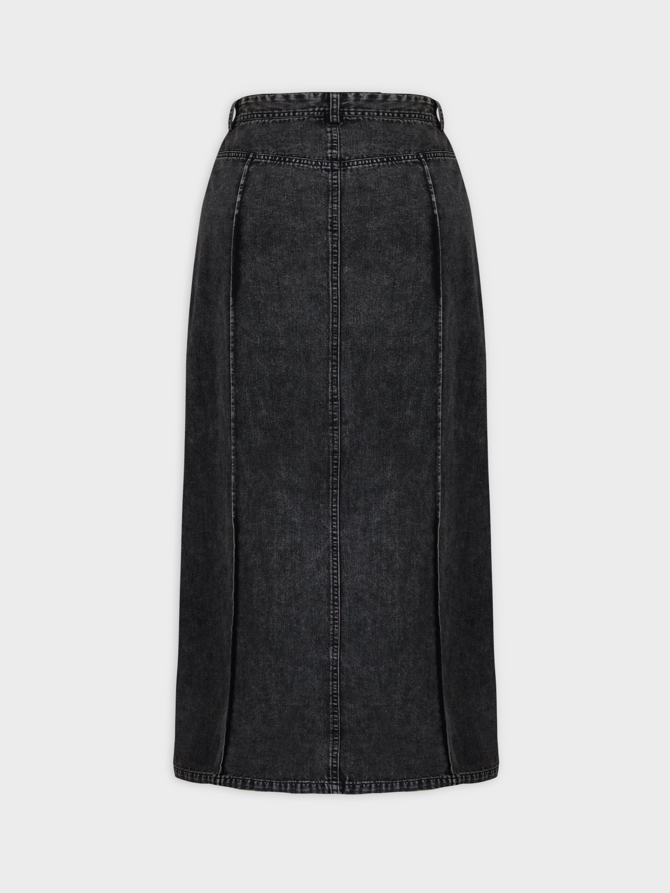Denim Seamed Skirt-Black