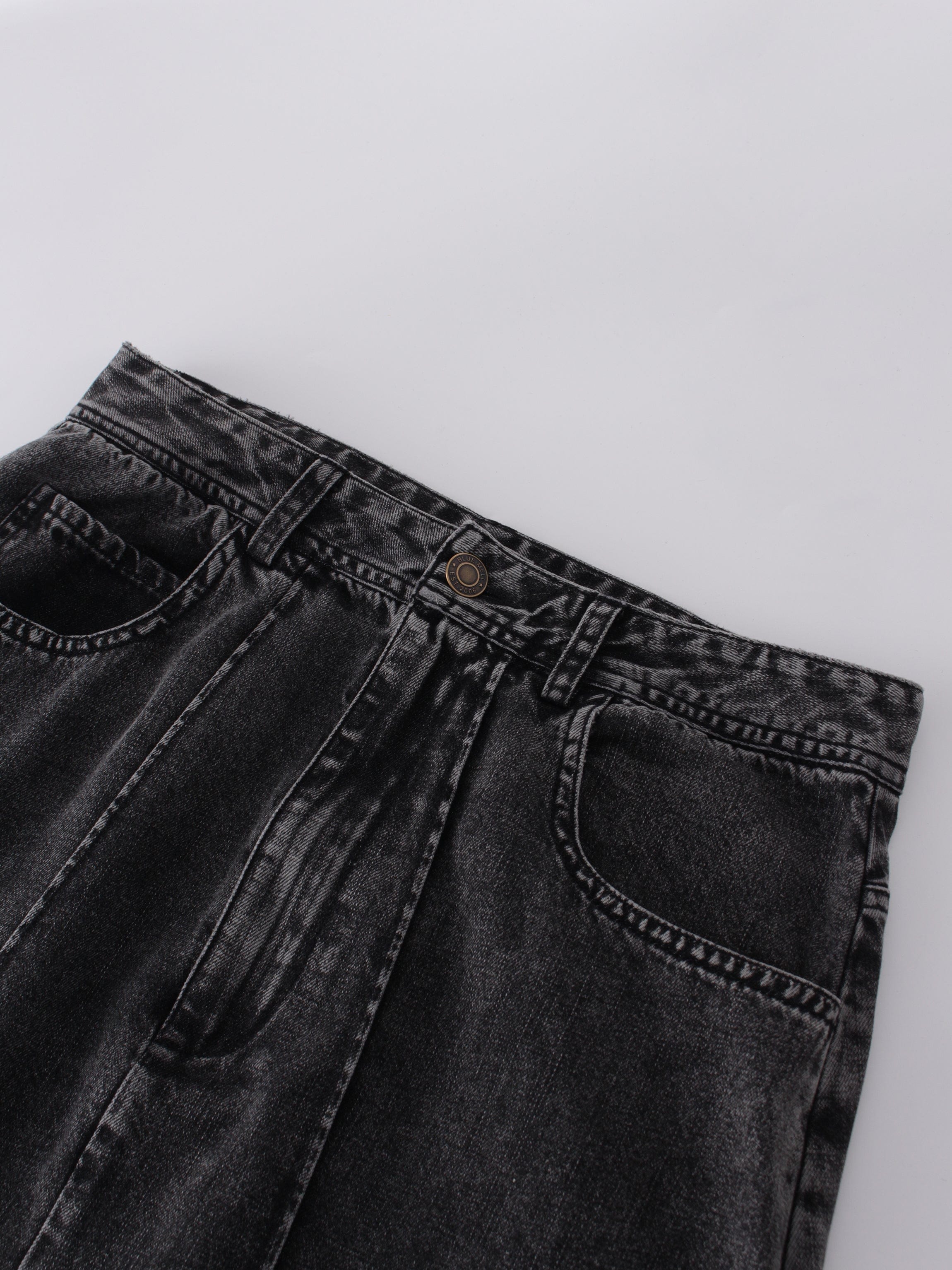 Denim Seamed Skirt-Black