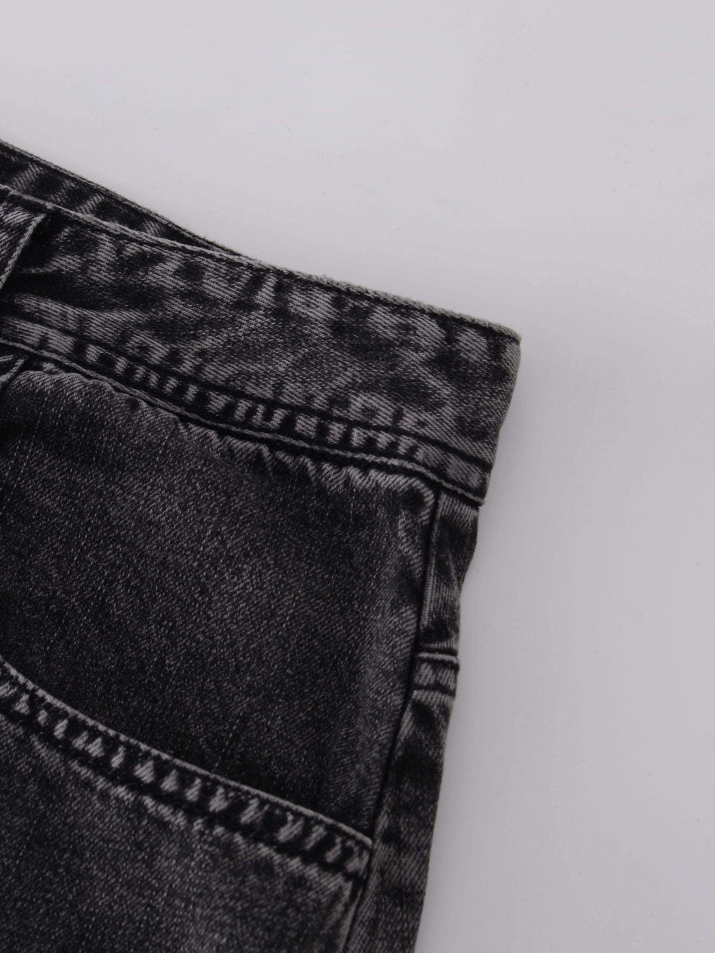 Denim Seamed Skirt-Black