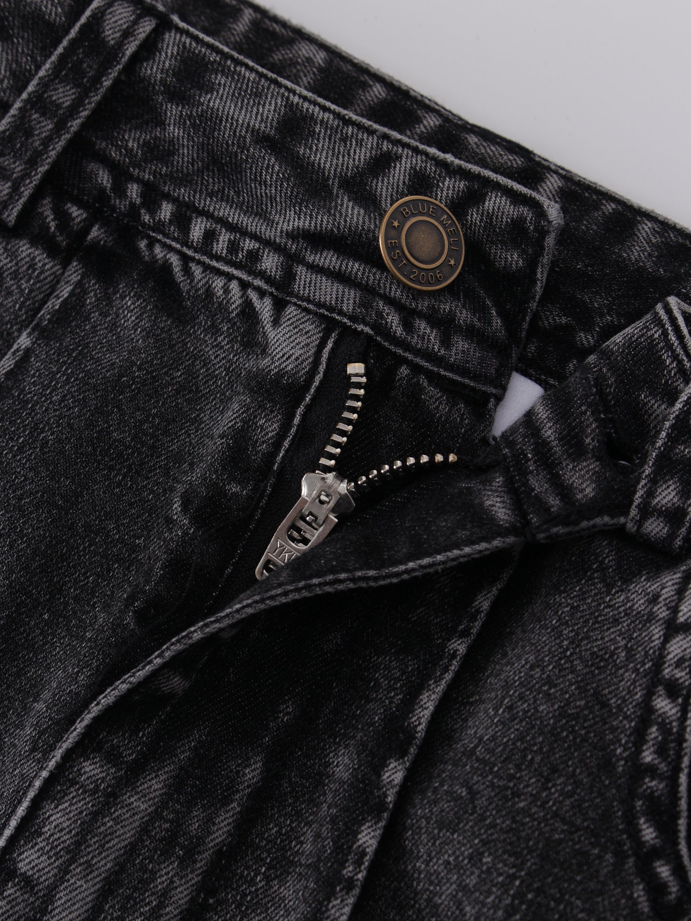 Denim Seamed Skirt-Black