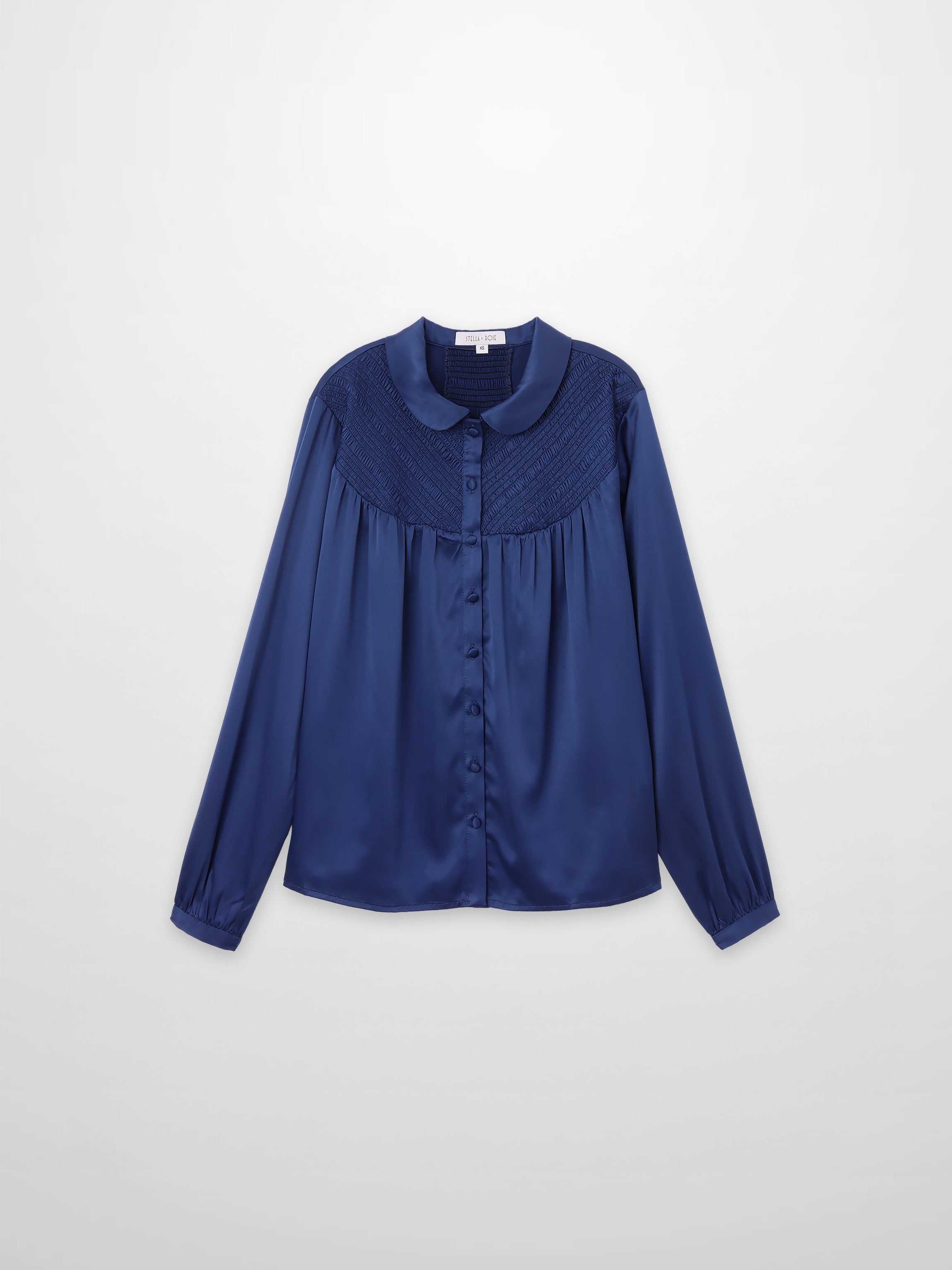 Faux Satin Micro Stitch Blouse-Navy