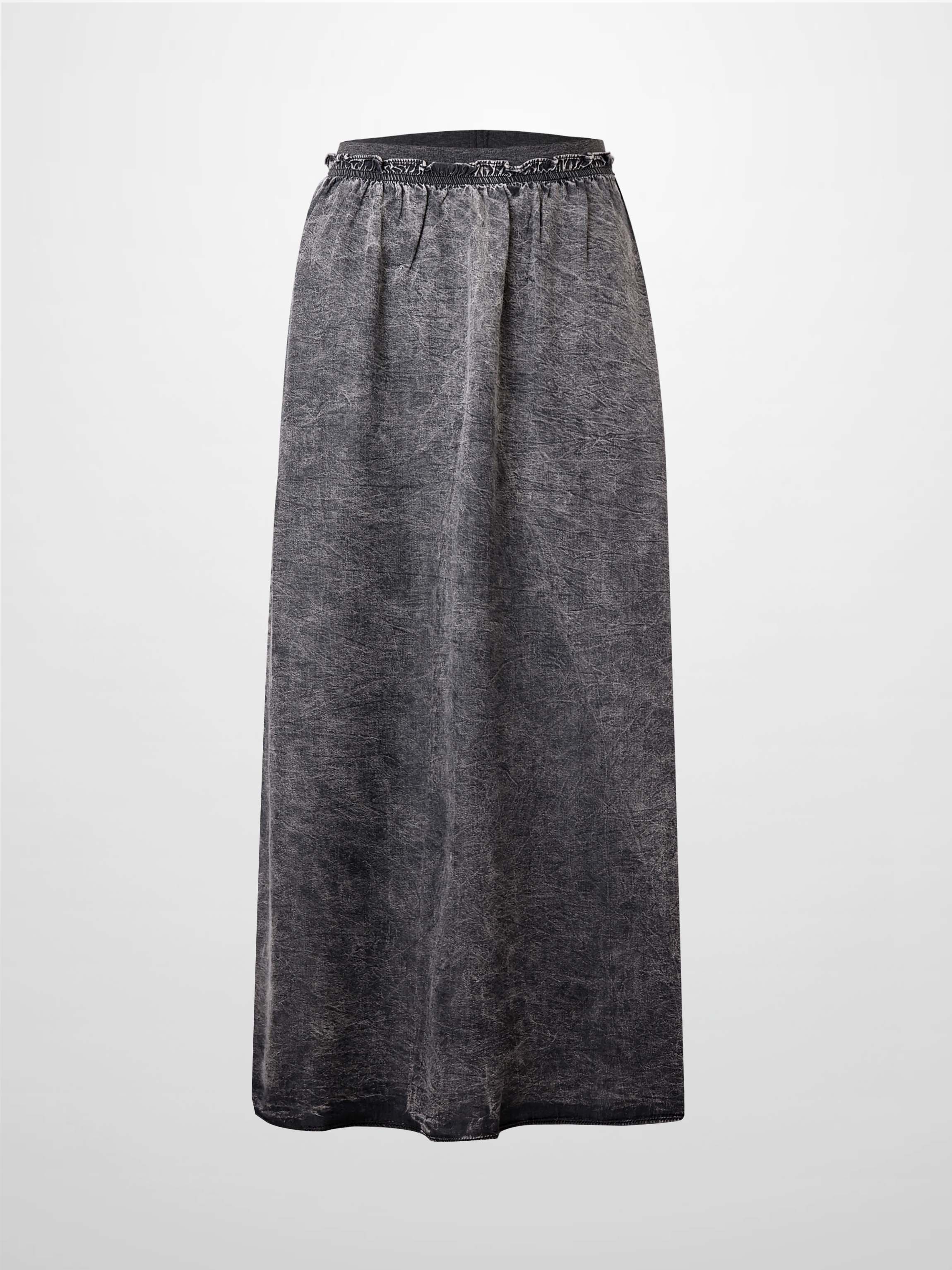 Elastic Ruffle Waist Denim Skirt-Black Wash