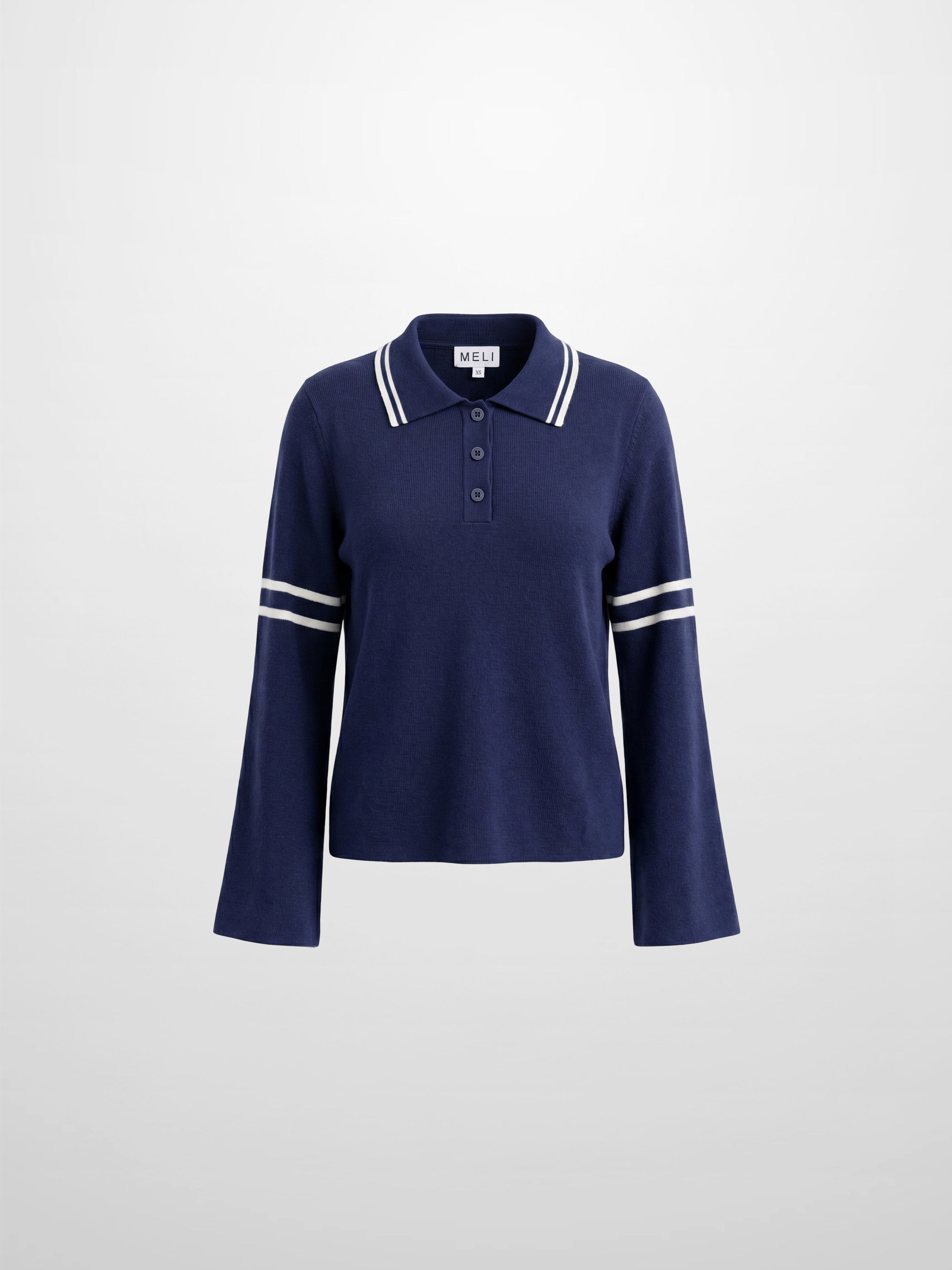 Bell Sleeve Polo-Navy/White