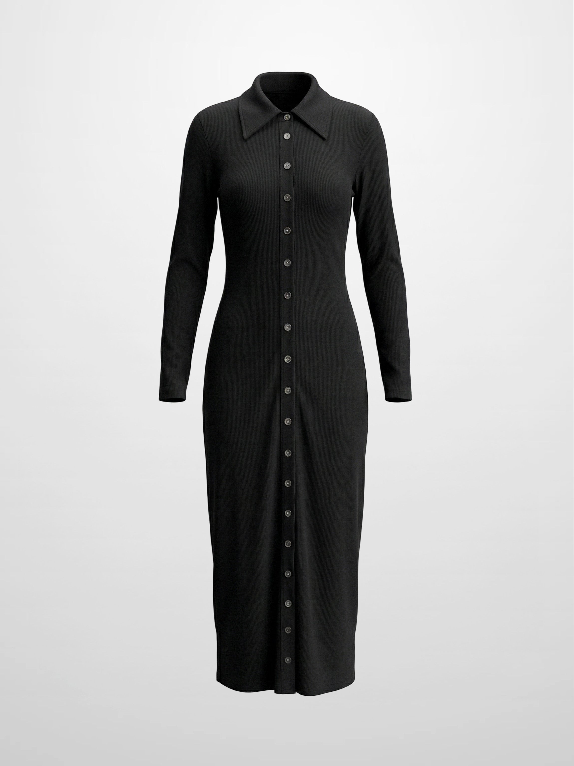 Button Down Ribbed Maxi Dress-Black