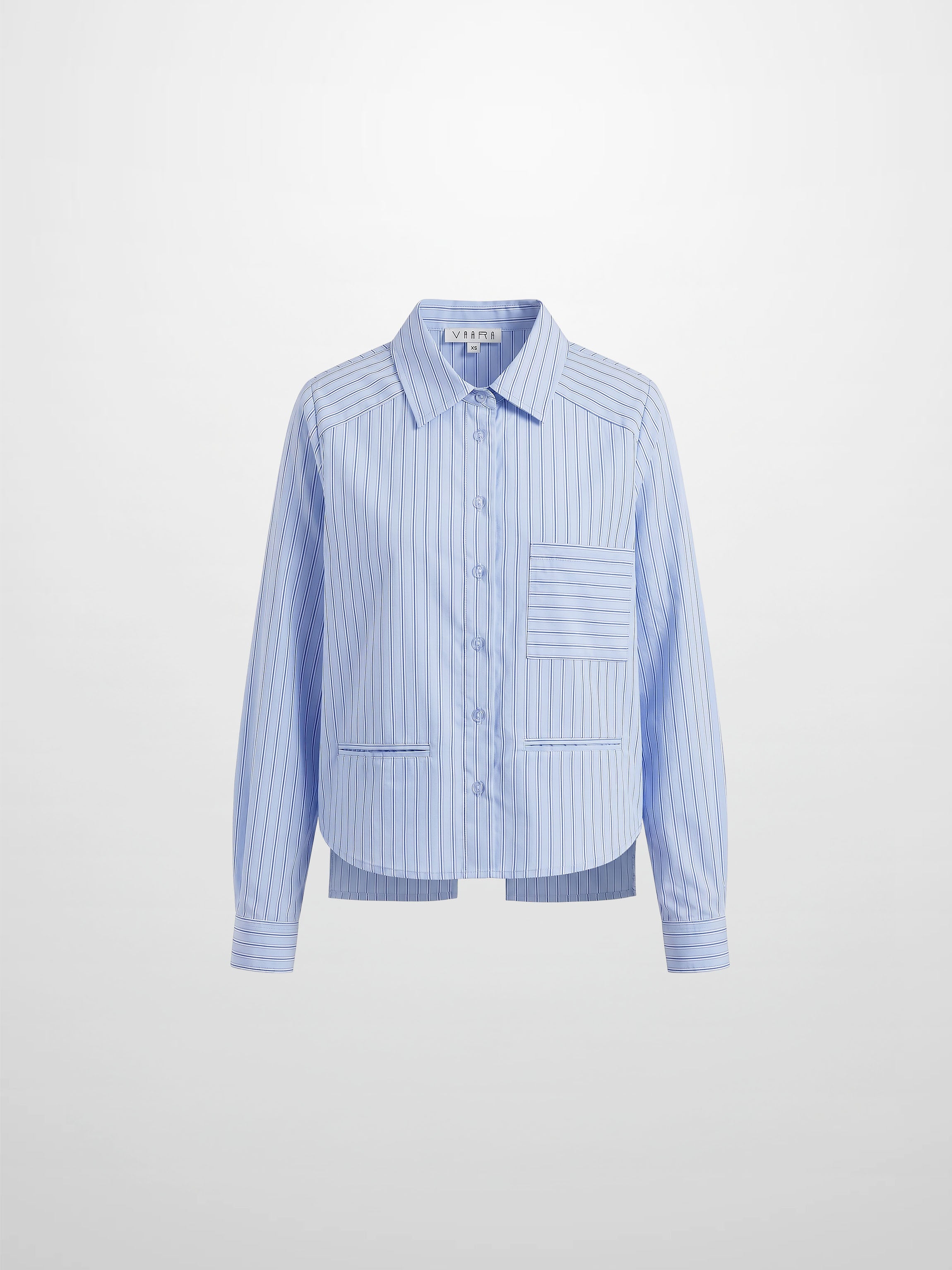 Crop Pinstripe Blouse-Blue/White