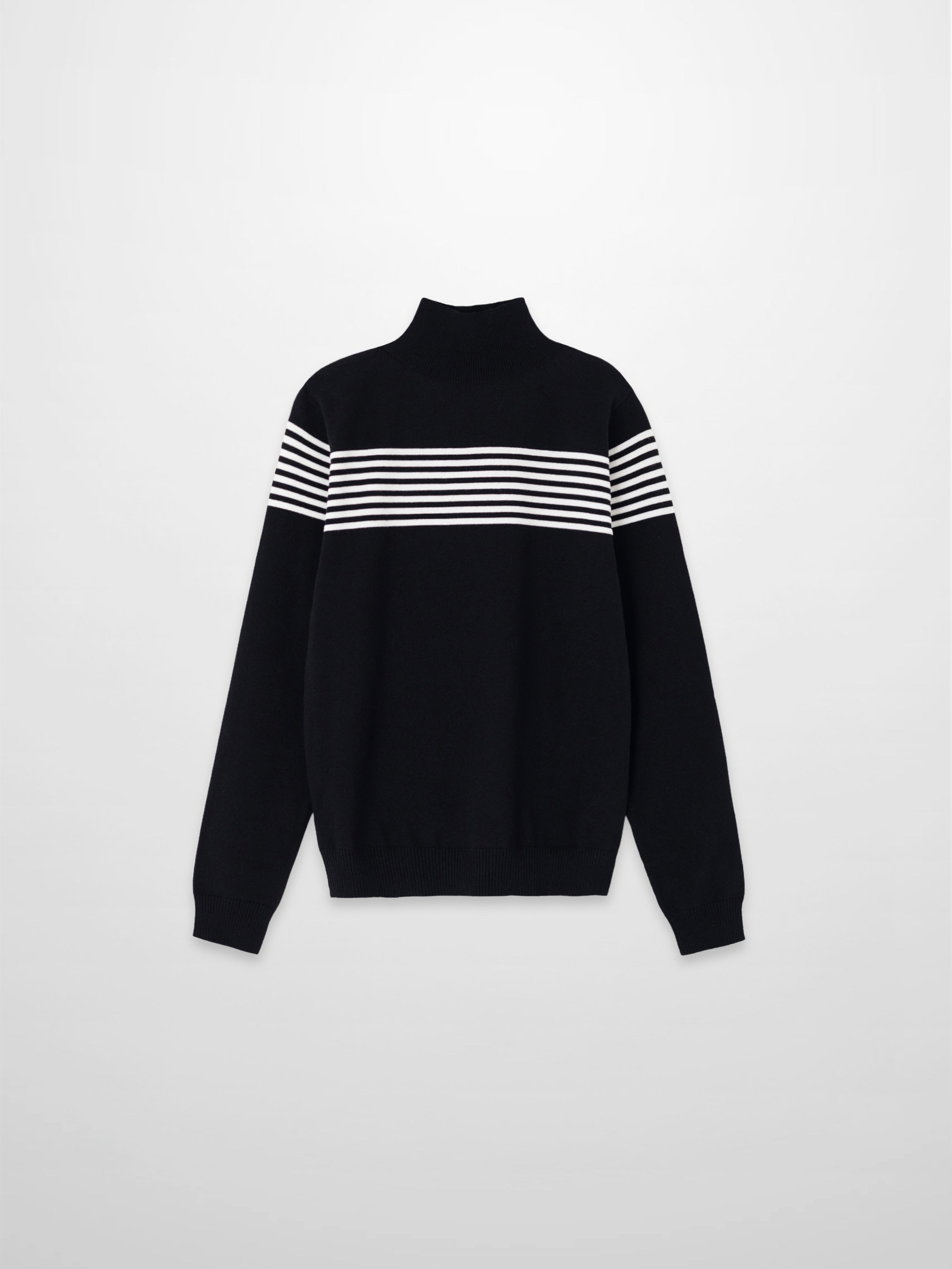 Thin Stripe Turtleneck Sweater-Black/White