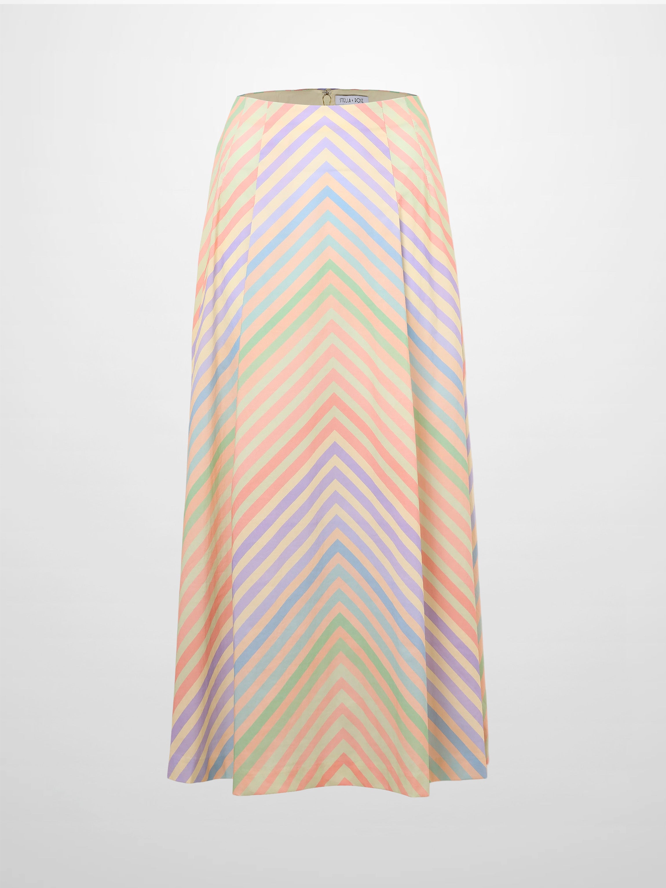 High Waisted Printed Skirt-Pastel Stripe