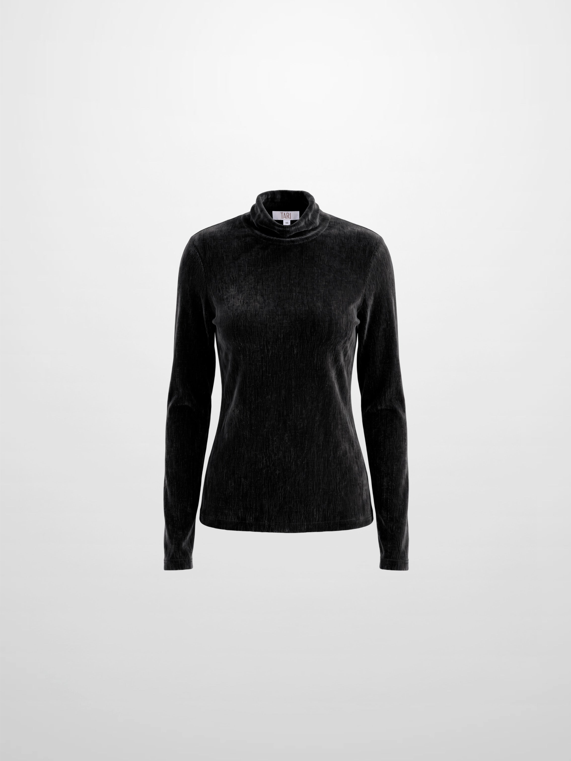 Textured Velour Turtleneck - Black