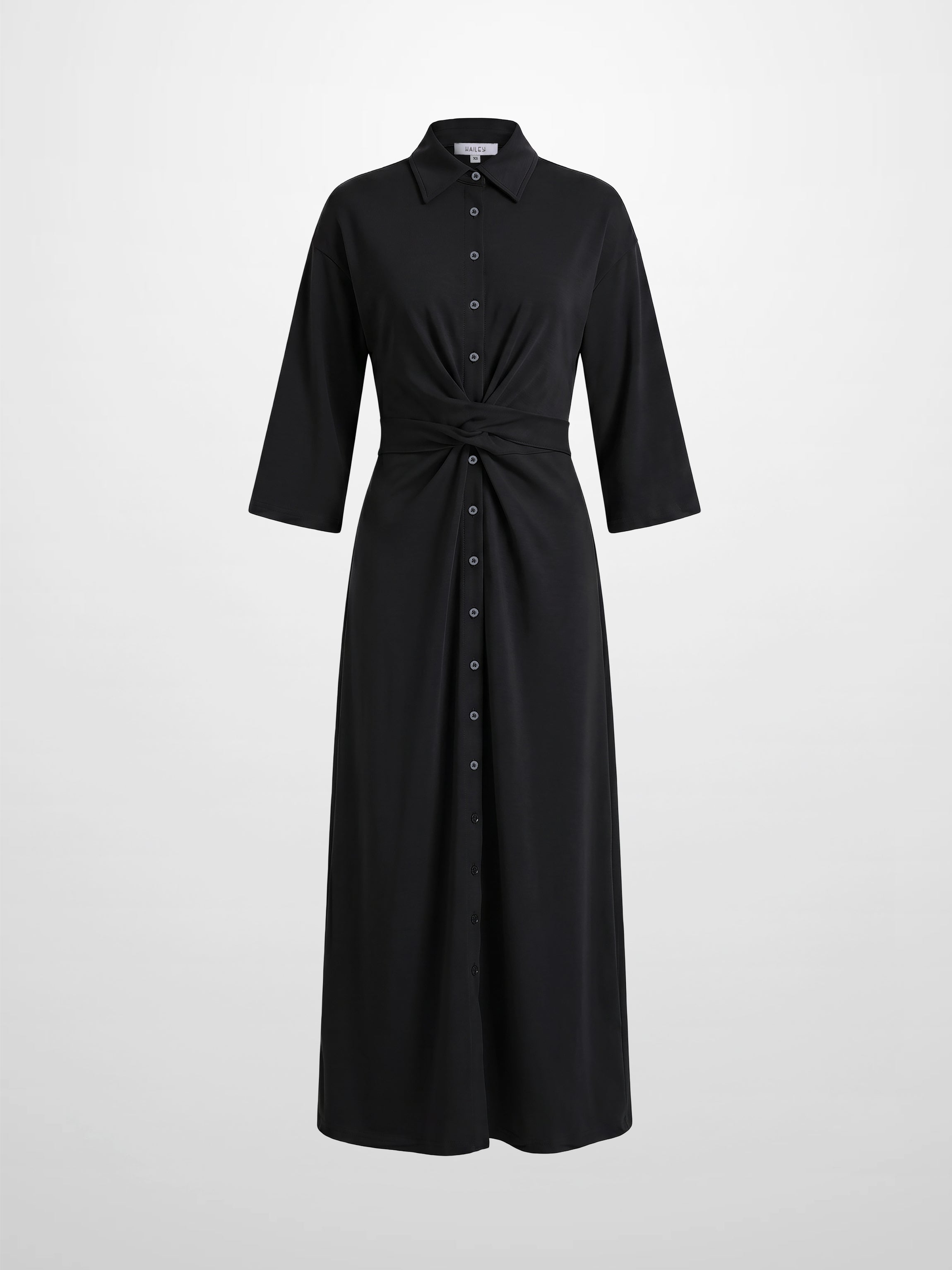 Waist Tie Button Down T-Shirt Dress-Black