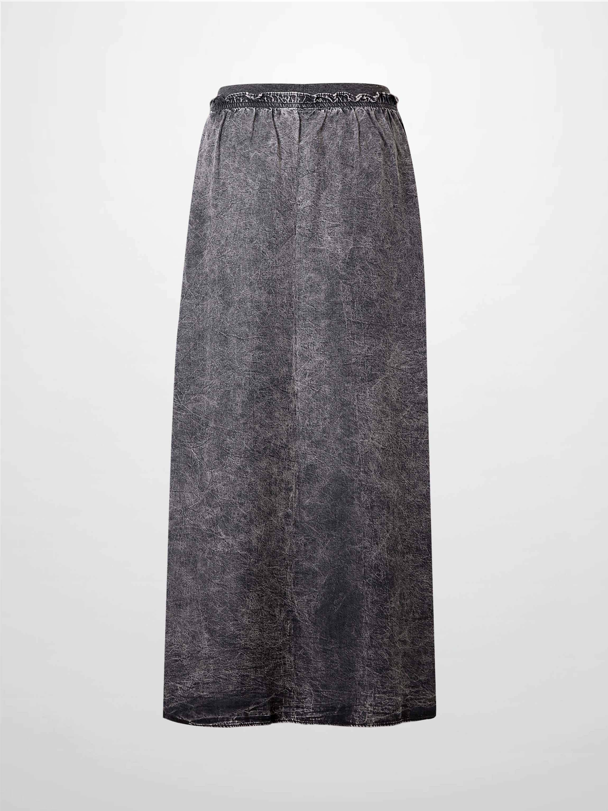 Elastic Ruffle Waist Denim Skirt-Black Wash