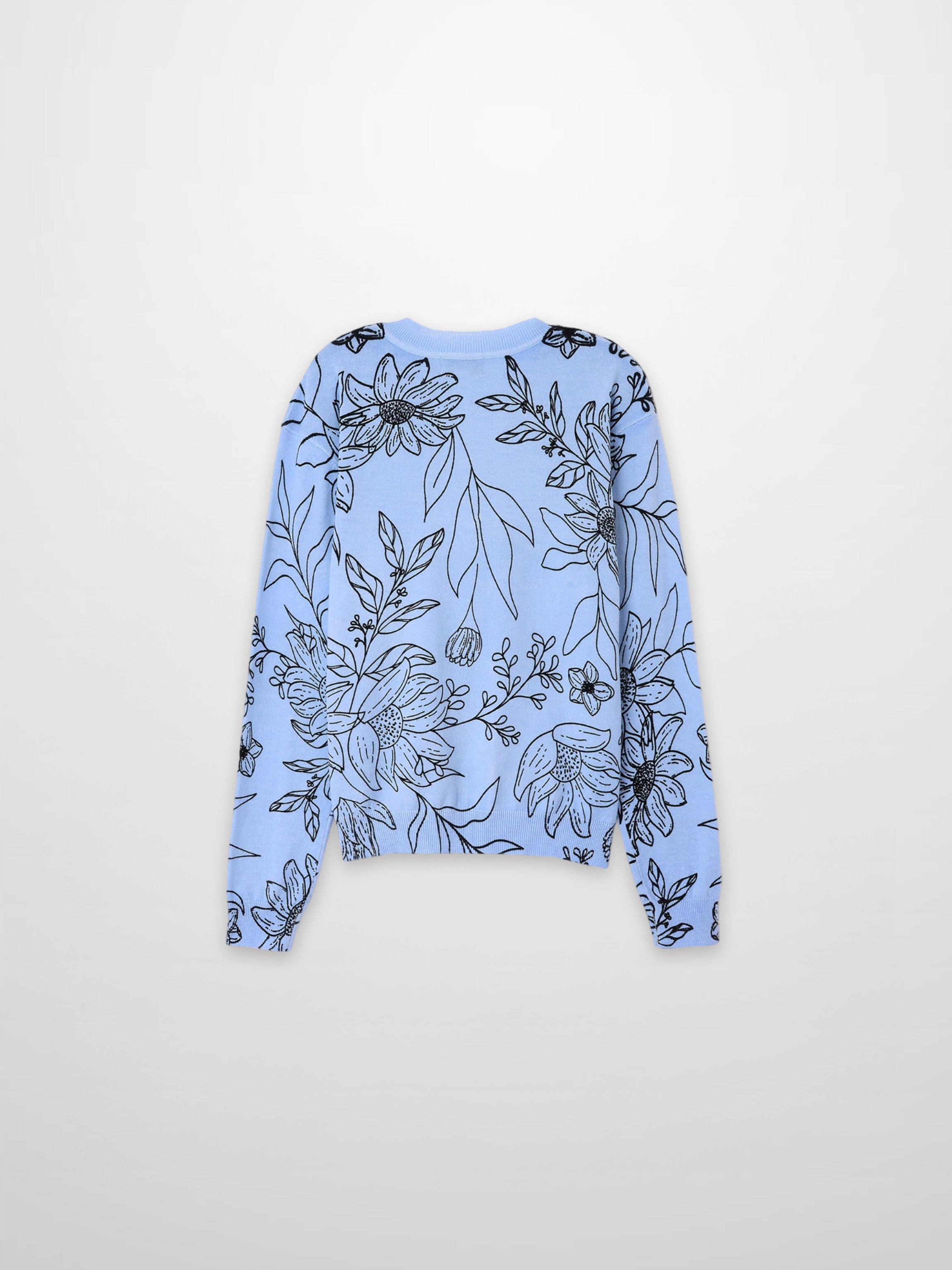 Printed High V Lightweight Sweater-Sketch Flower