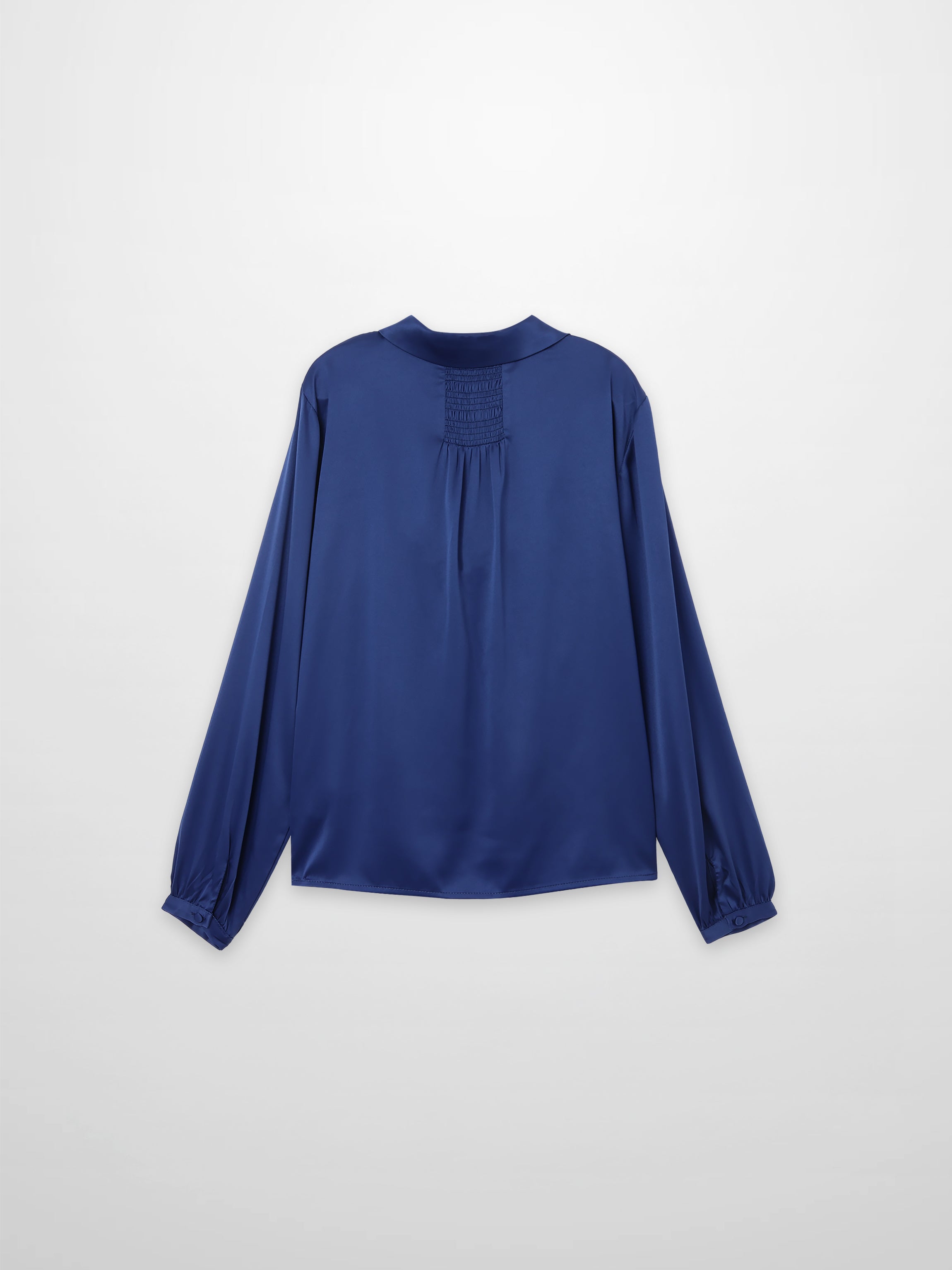 Faux Satin Micro Stitch Blouse-Navy