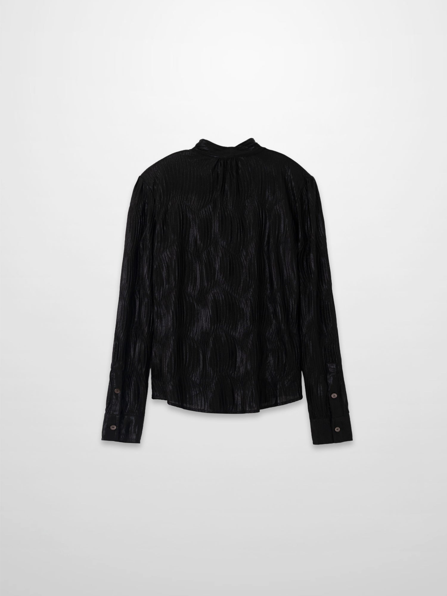 Shimmer Texture Bow Blouse-Black/Black