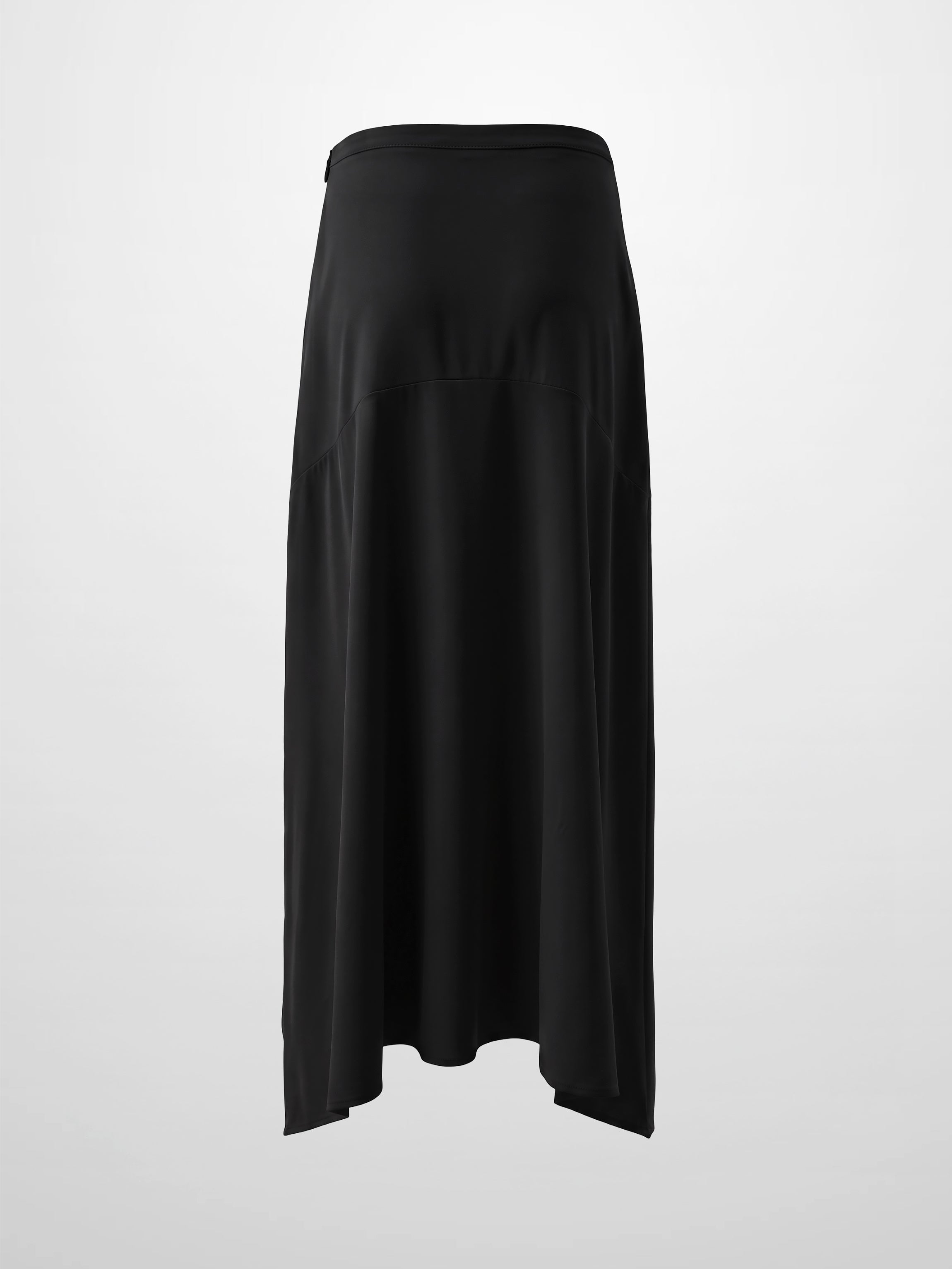 Curved Yoke Faux Satin Skirt - Black
