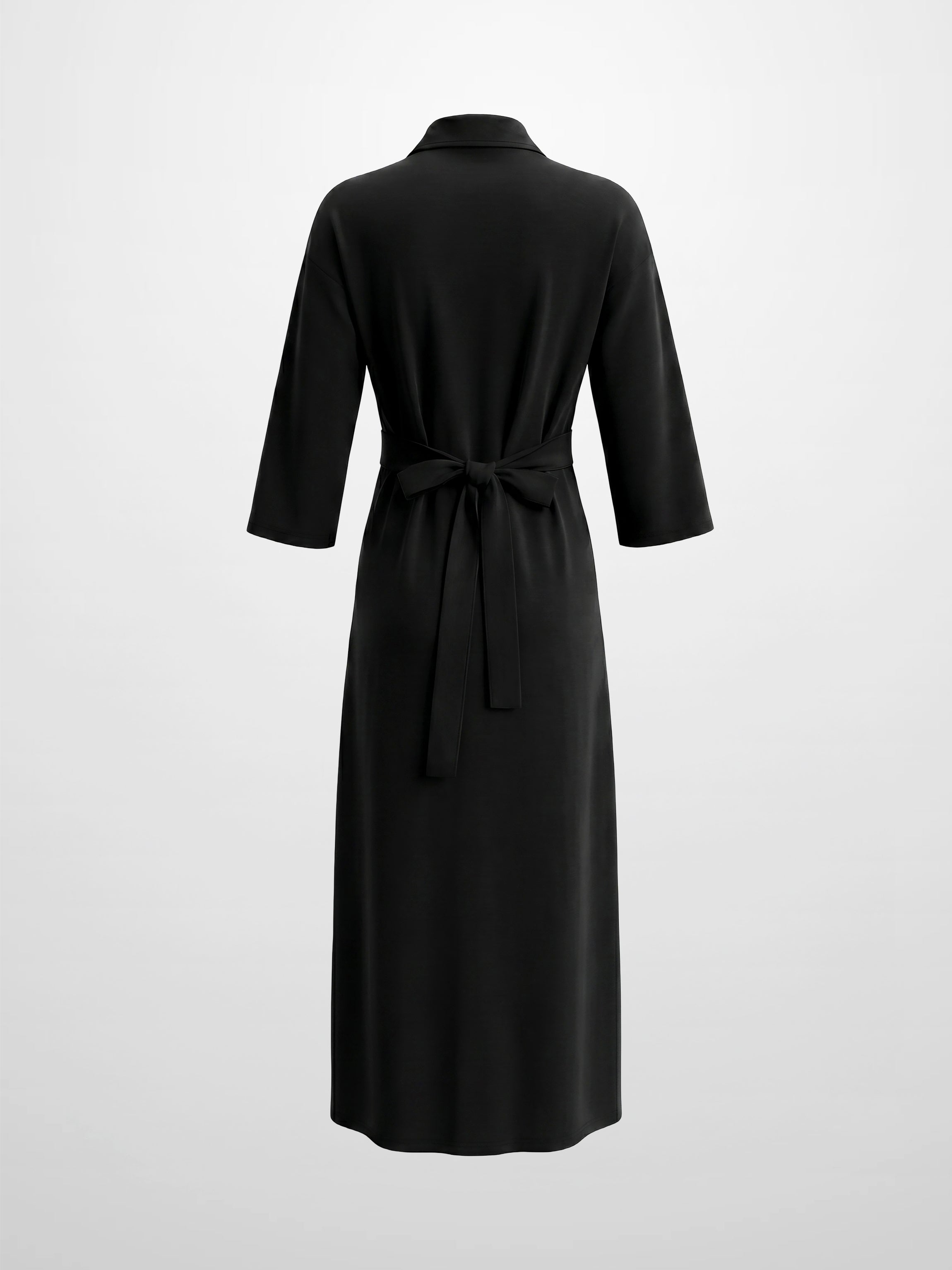 Waist Tie Button Down T-Shirt Dress-Black