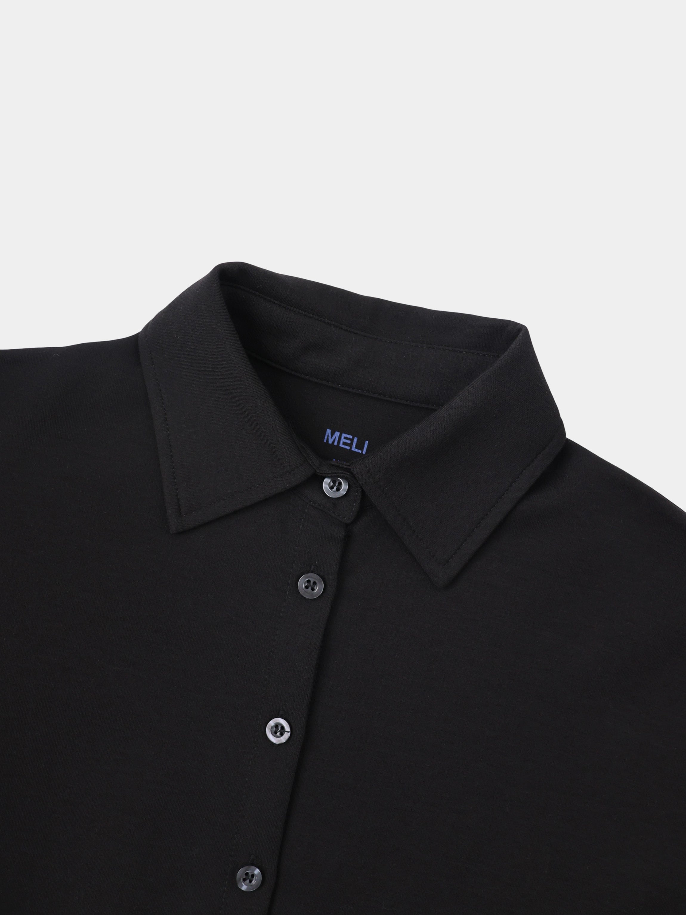 Waist Tie Button Down T-Shirt-Black