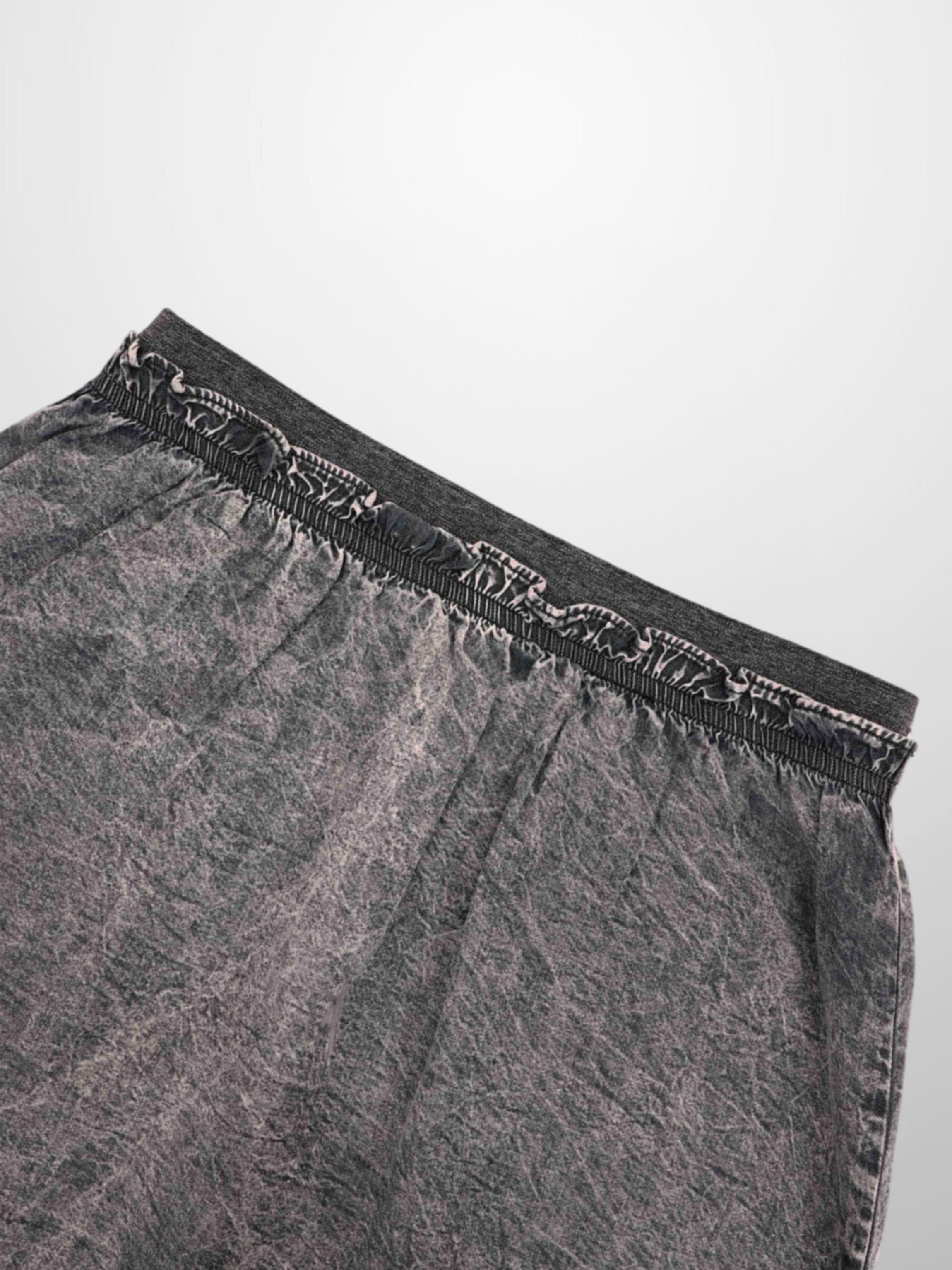 Elastic Ruffle Waist Denim Skirt-Black Wash