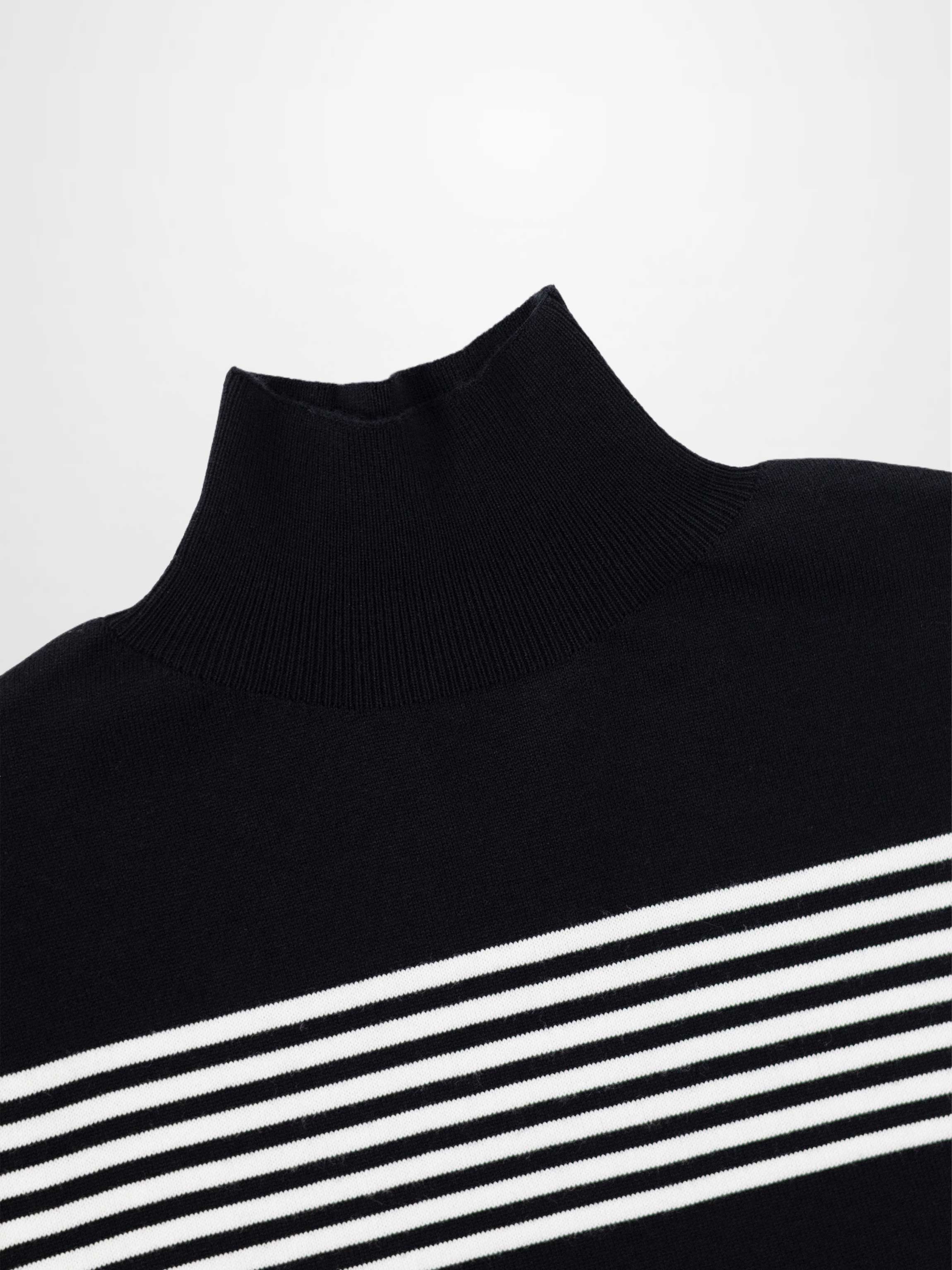 Thin Stripe Turtleneck Sweater-Black/White
