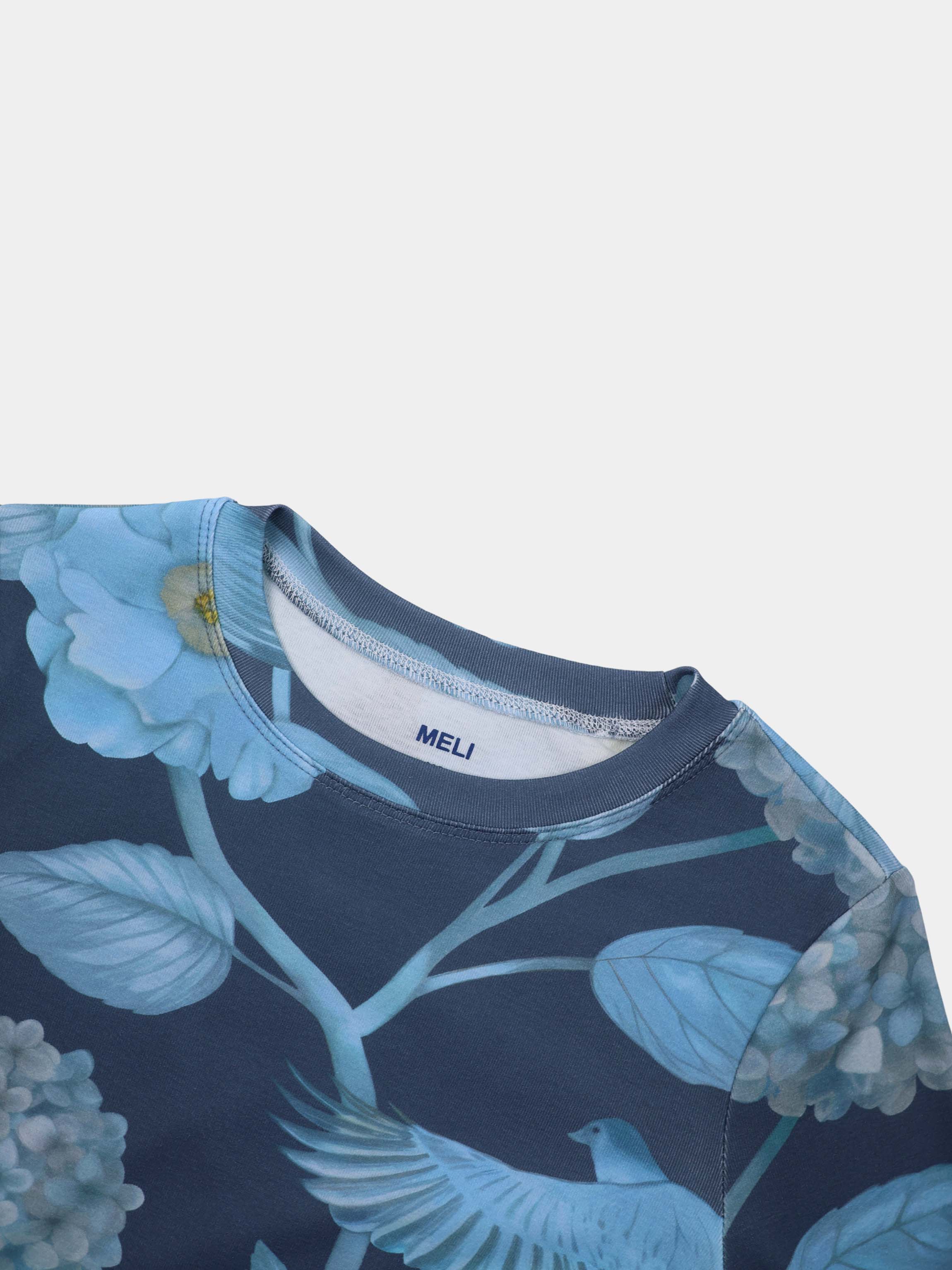 Basic Printed T-shirt-Light Blue Flowers