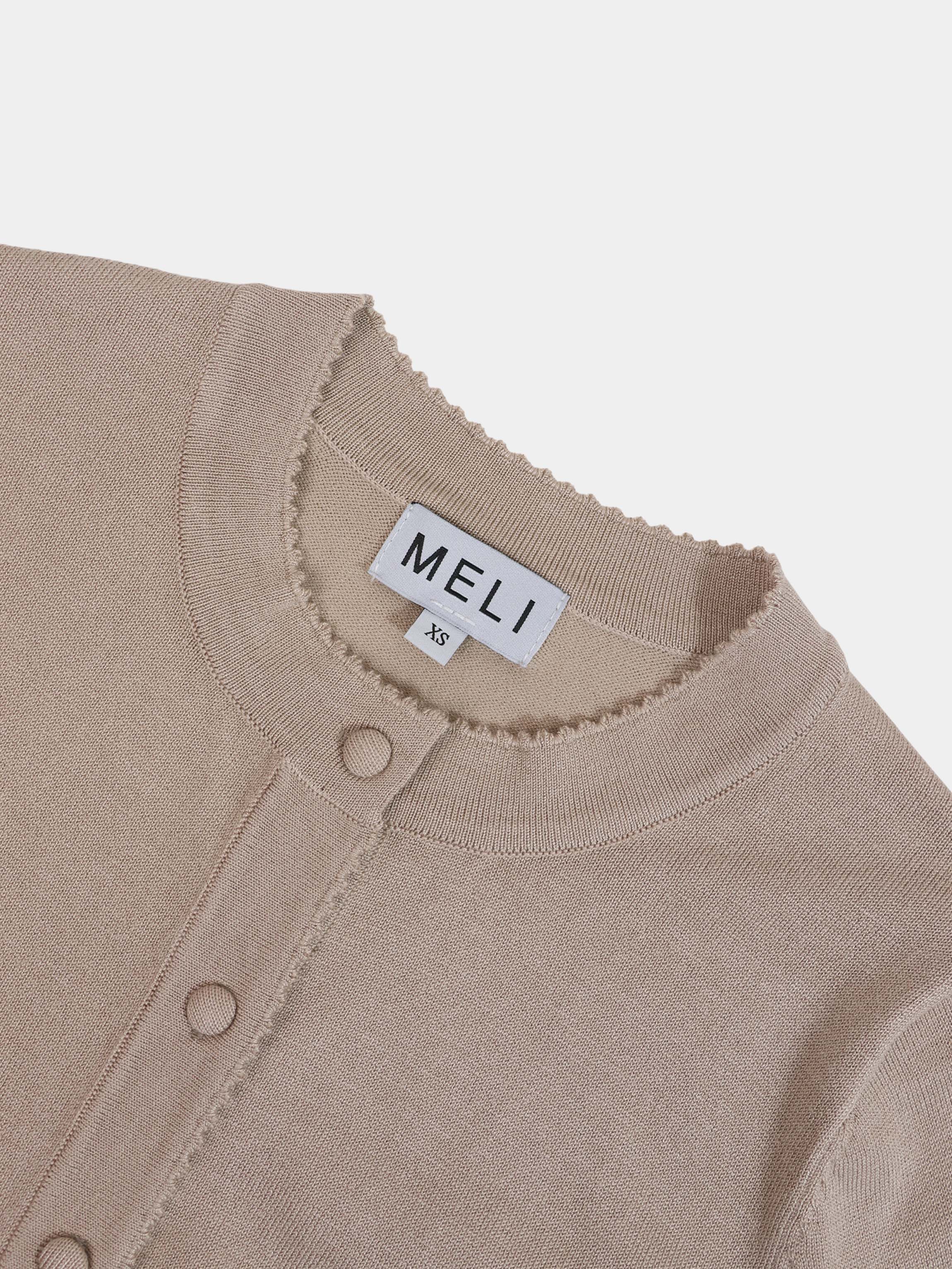 Trim Detail Crew Crop Cardigan-Heathered Latte