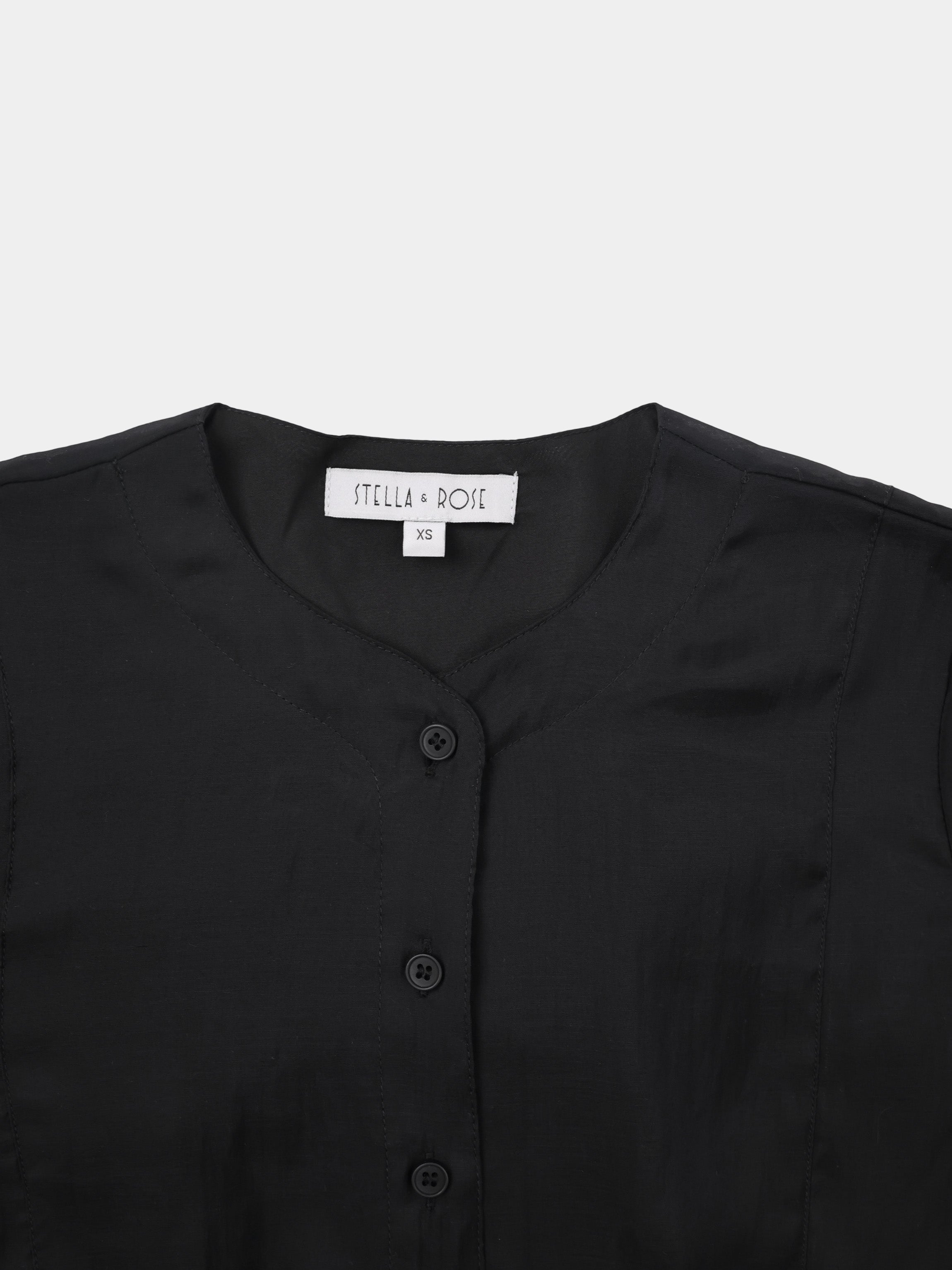 High V Neck Blouse-Black