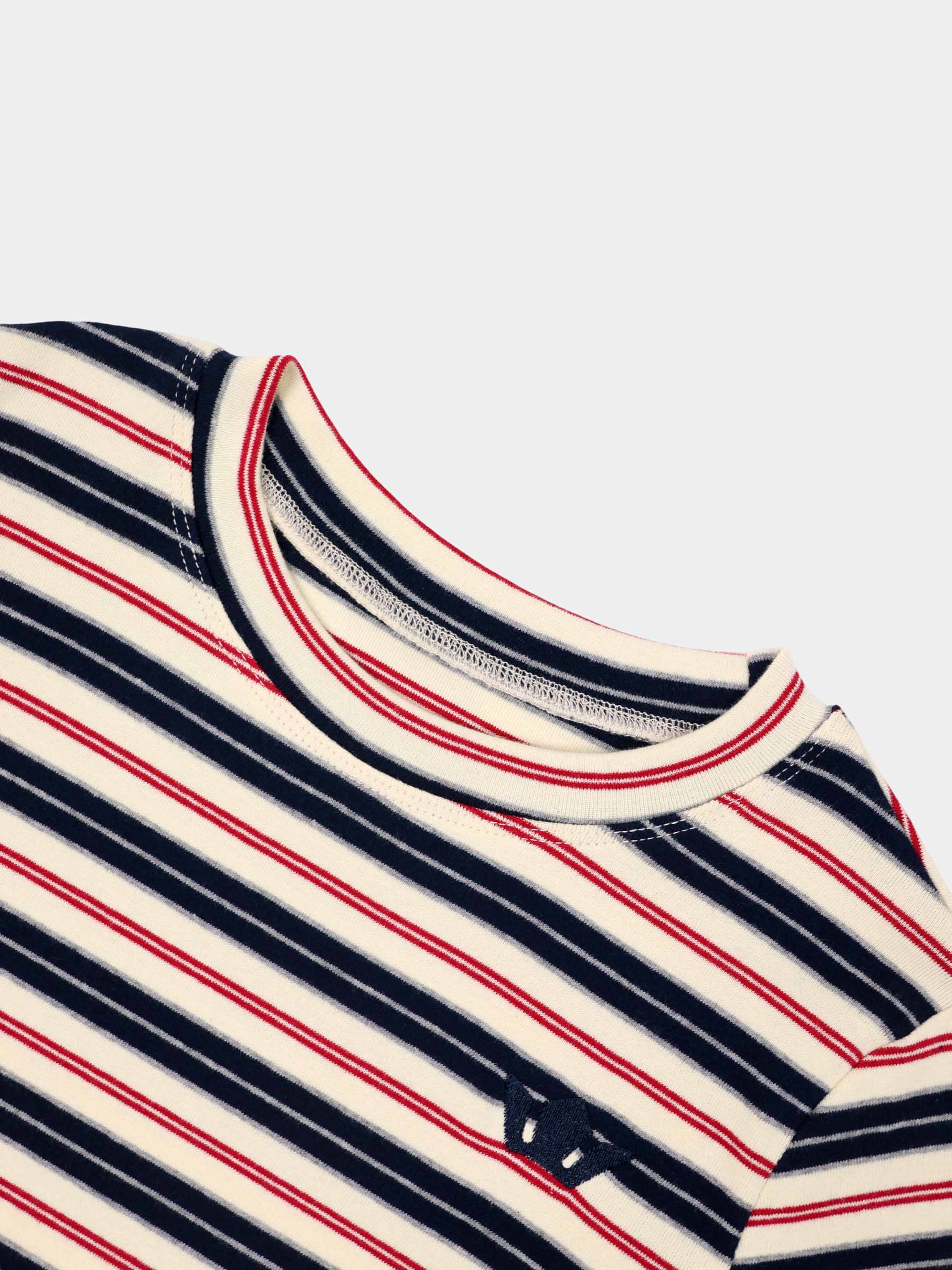 Embroidered Crown Striped Tee-Navy Stripe