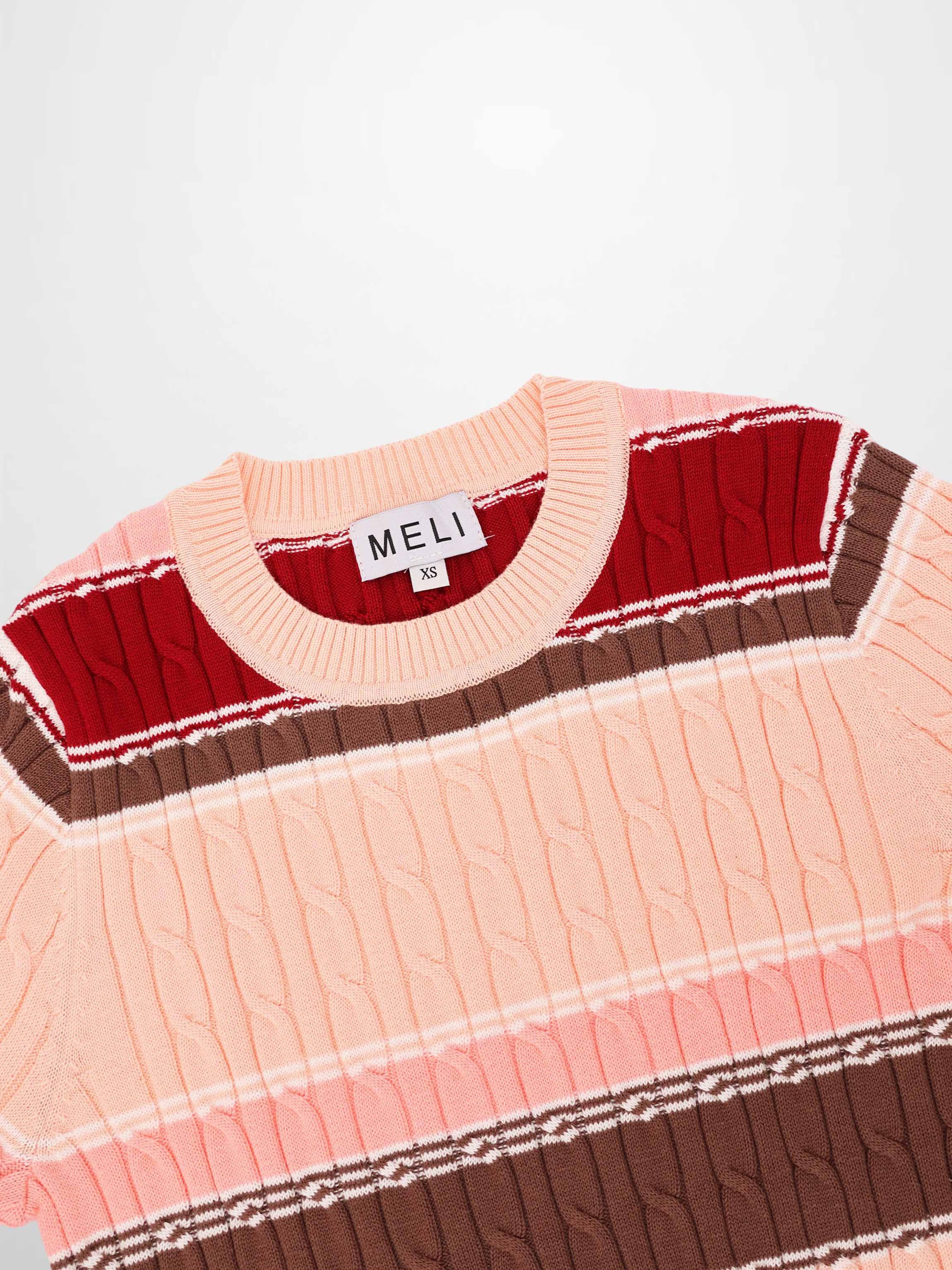 Striped Cable Sweater-Pink Stripe