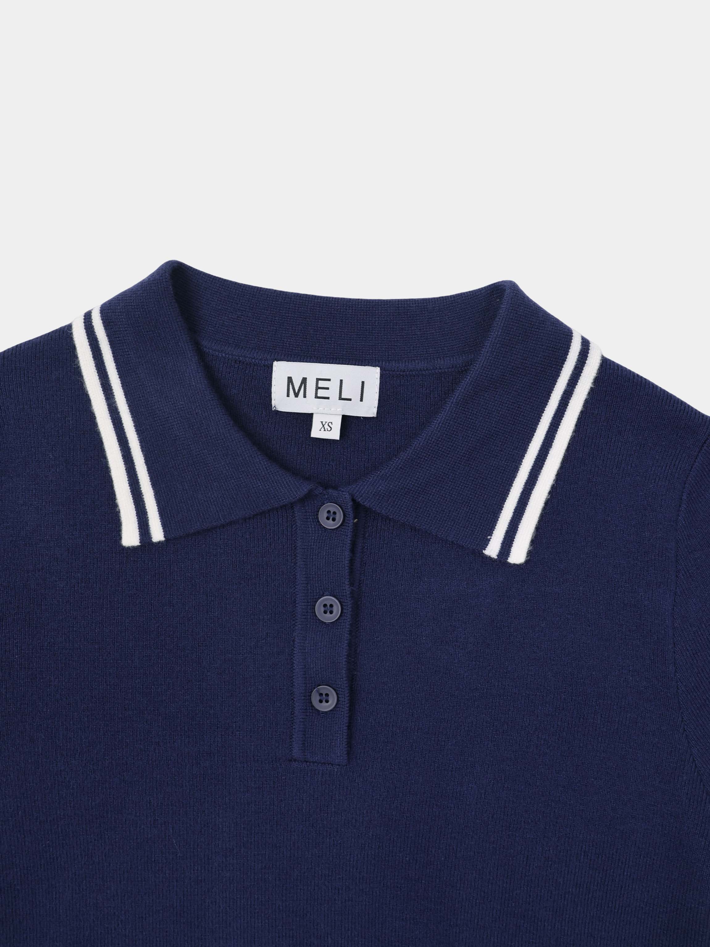 Bell Sleeve Polo-Navy/White