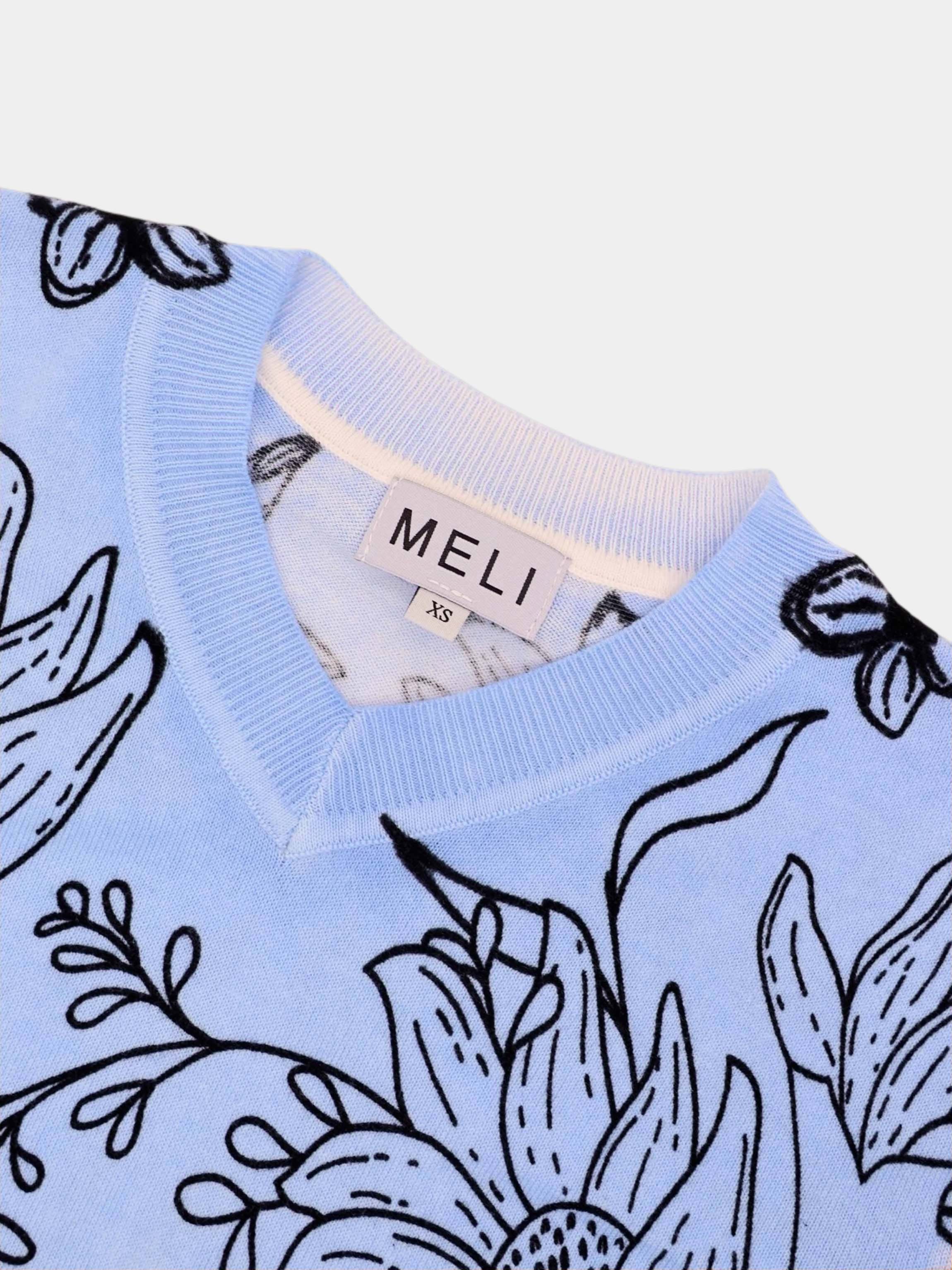 Printed High V Lightweight Sweater-Sketch Flower