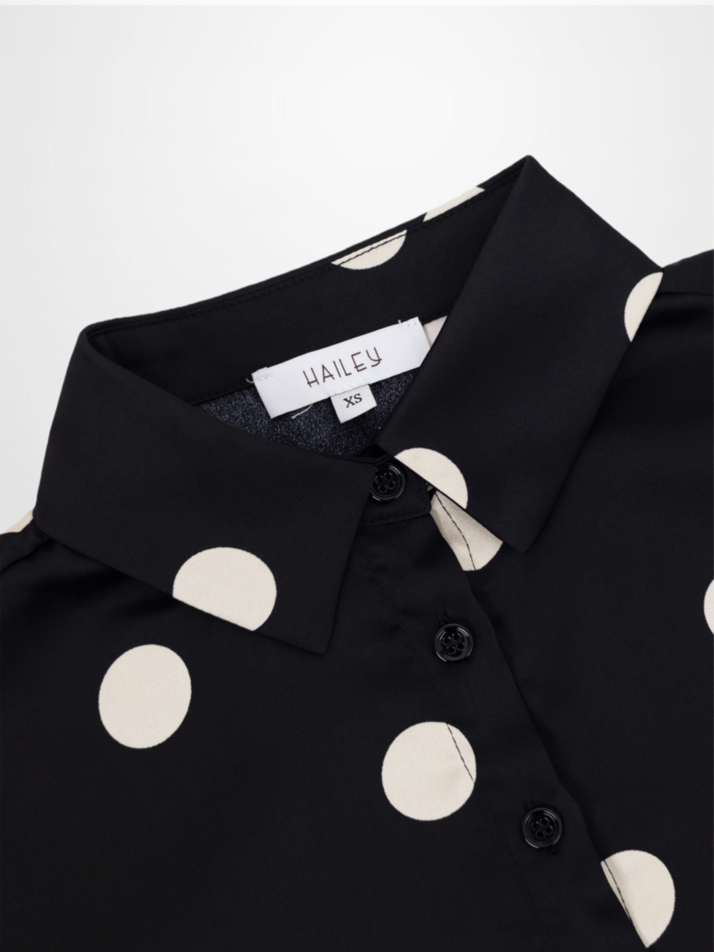 Oversized Satin Blouse-Black/Cream Polka Dot