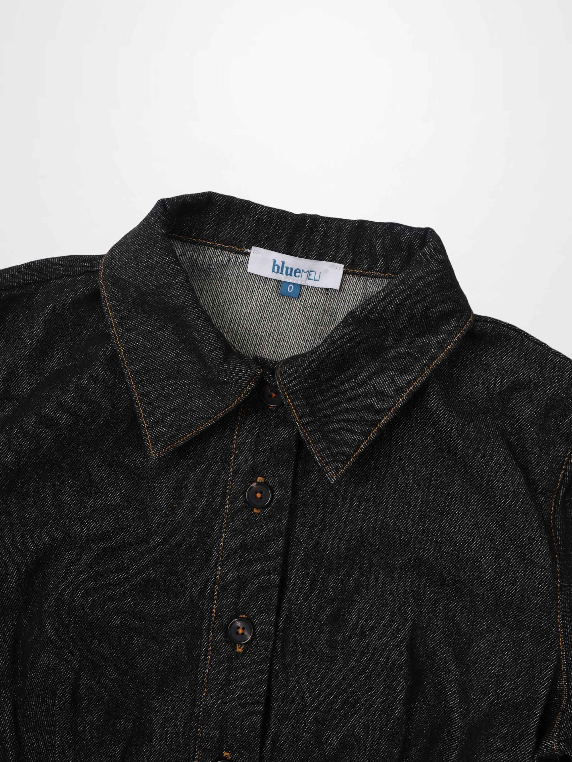 High Waisted Denim Dress - Black