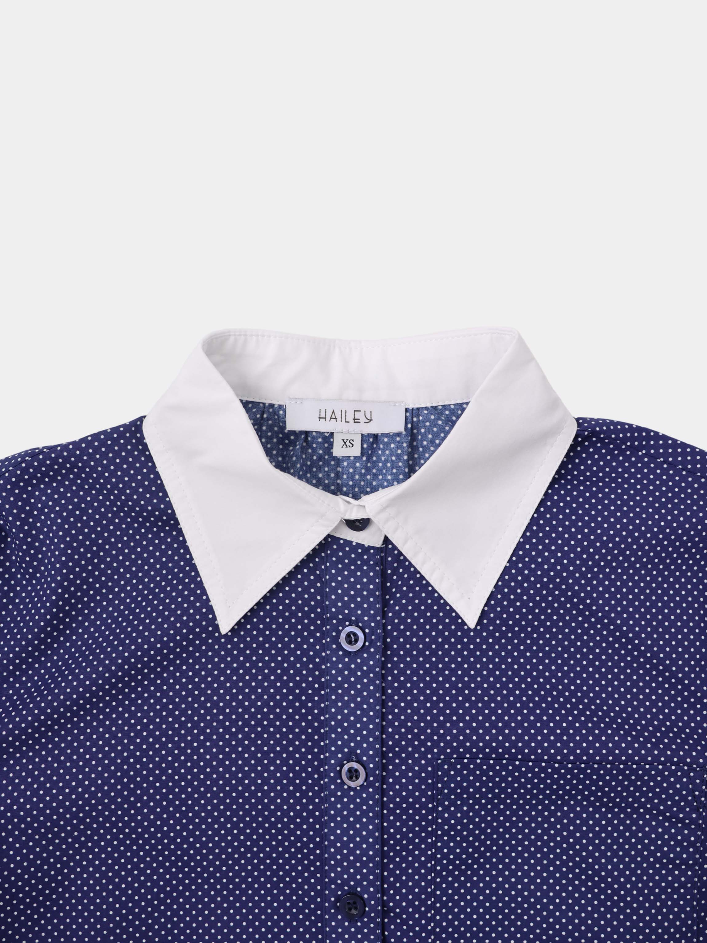 White Collar Mini Dot Shirt-Navy/White