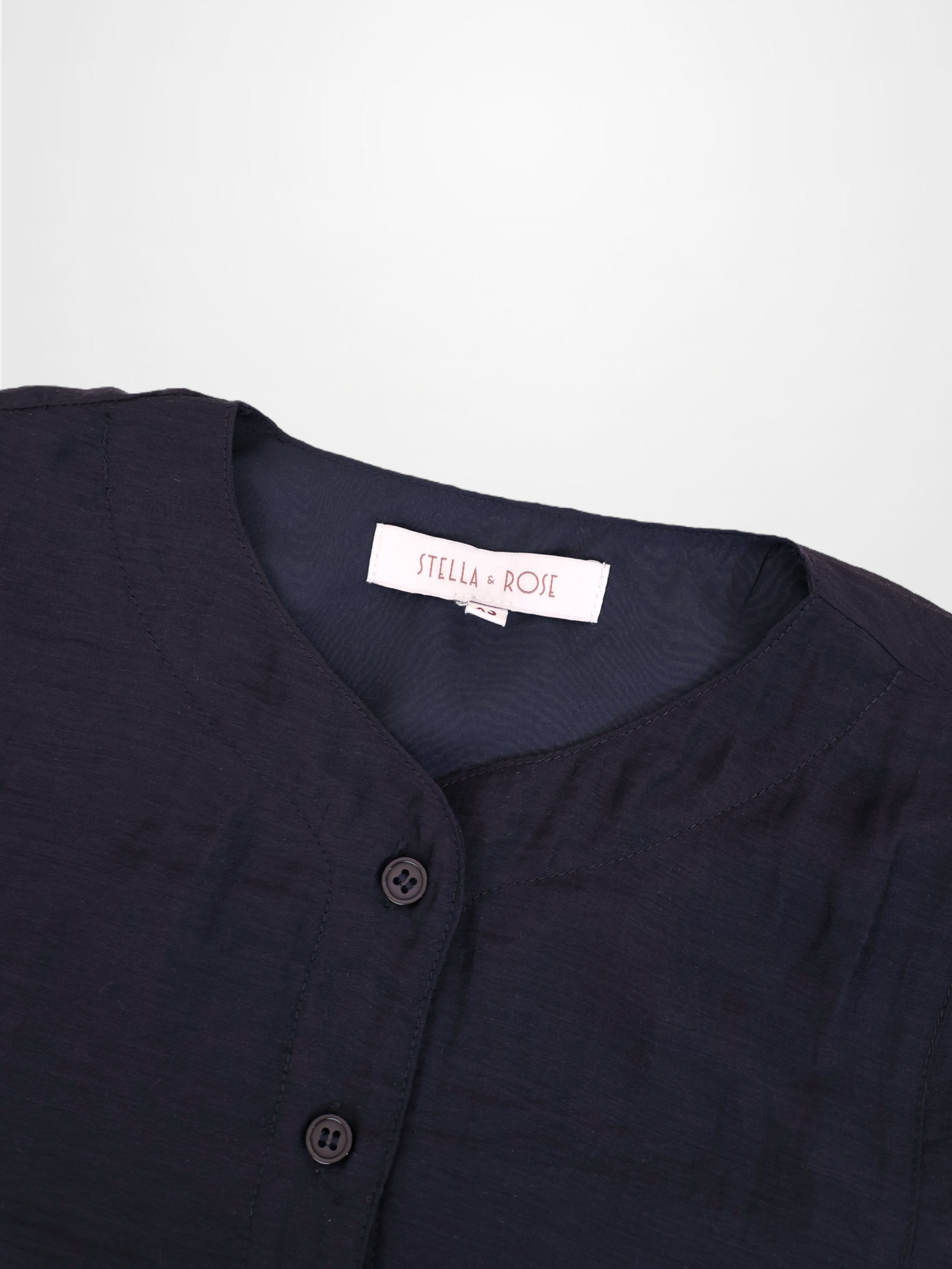 High V Neck Blouse-Navy