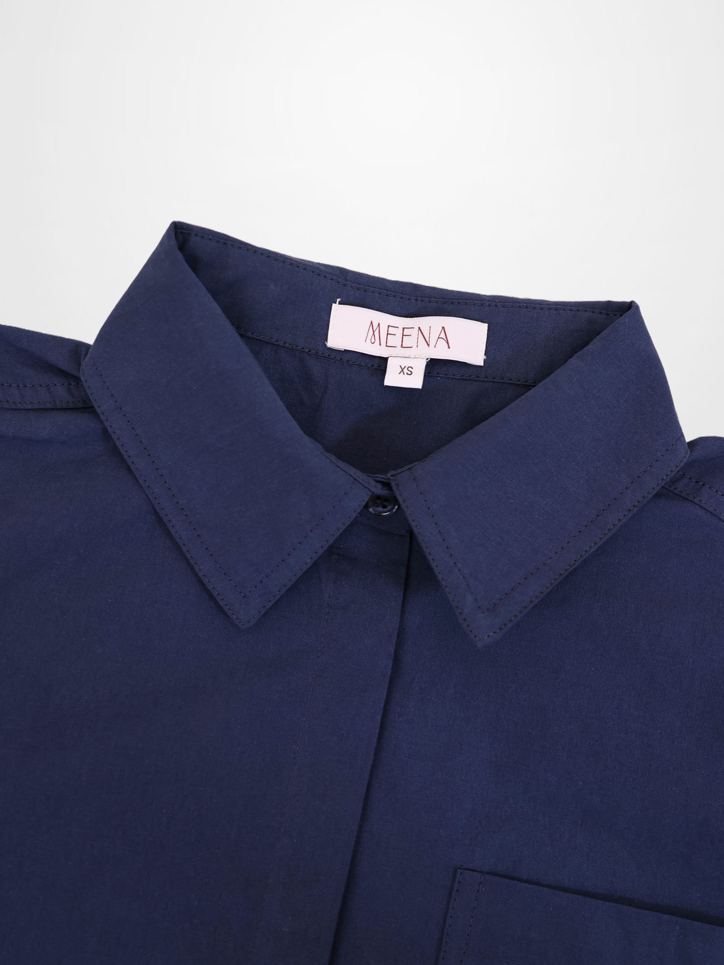 Cotton Crop Blouse-Navy