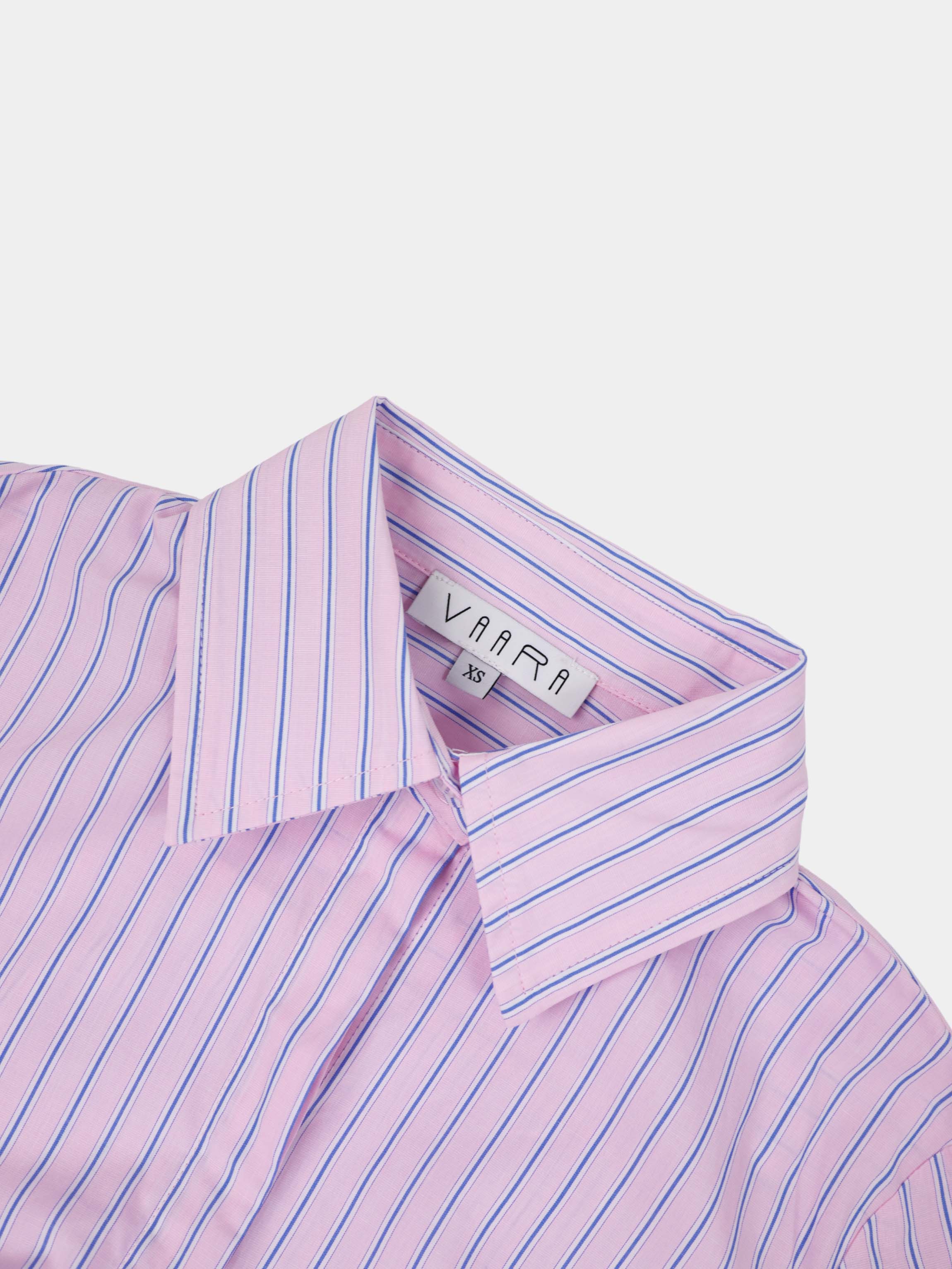 Pinstripe Tie Front Shirtdress-Pink Stripe