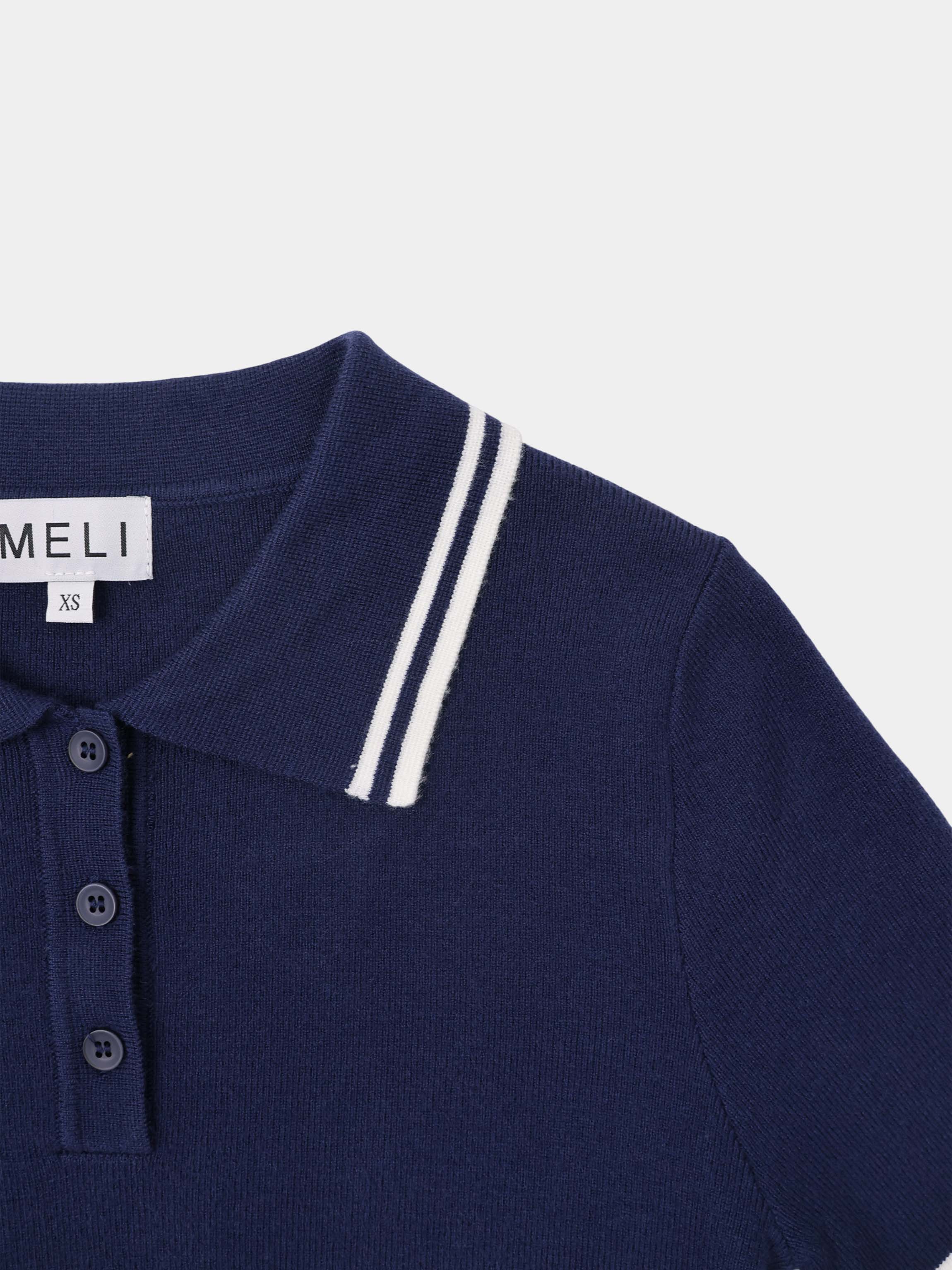 Bell Sleeve Polo-Navy/White