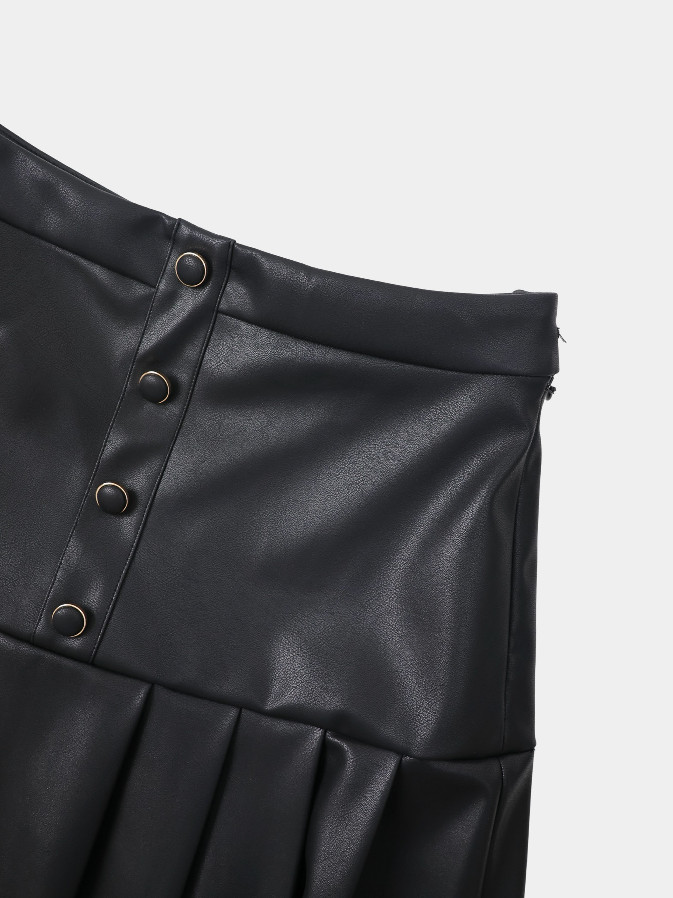 Yoke Faux Leather Pleat Skirt - Black