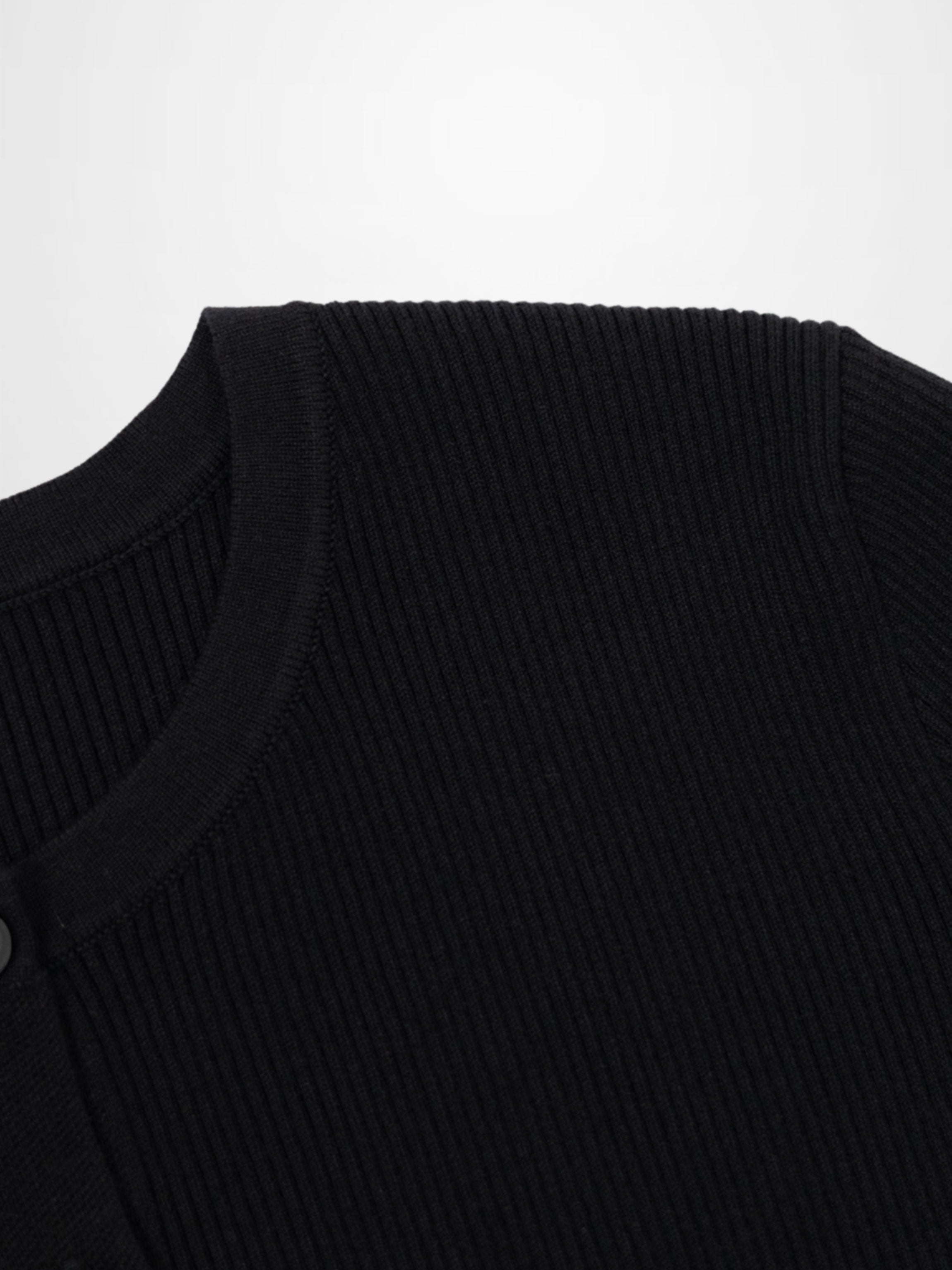 Ribbed Crew Neck Cardigan-Black