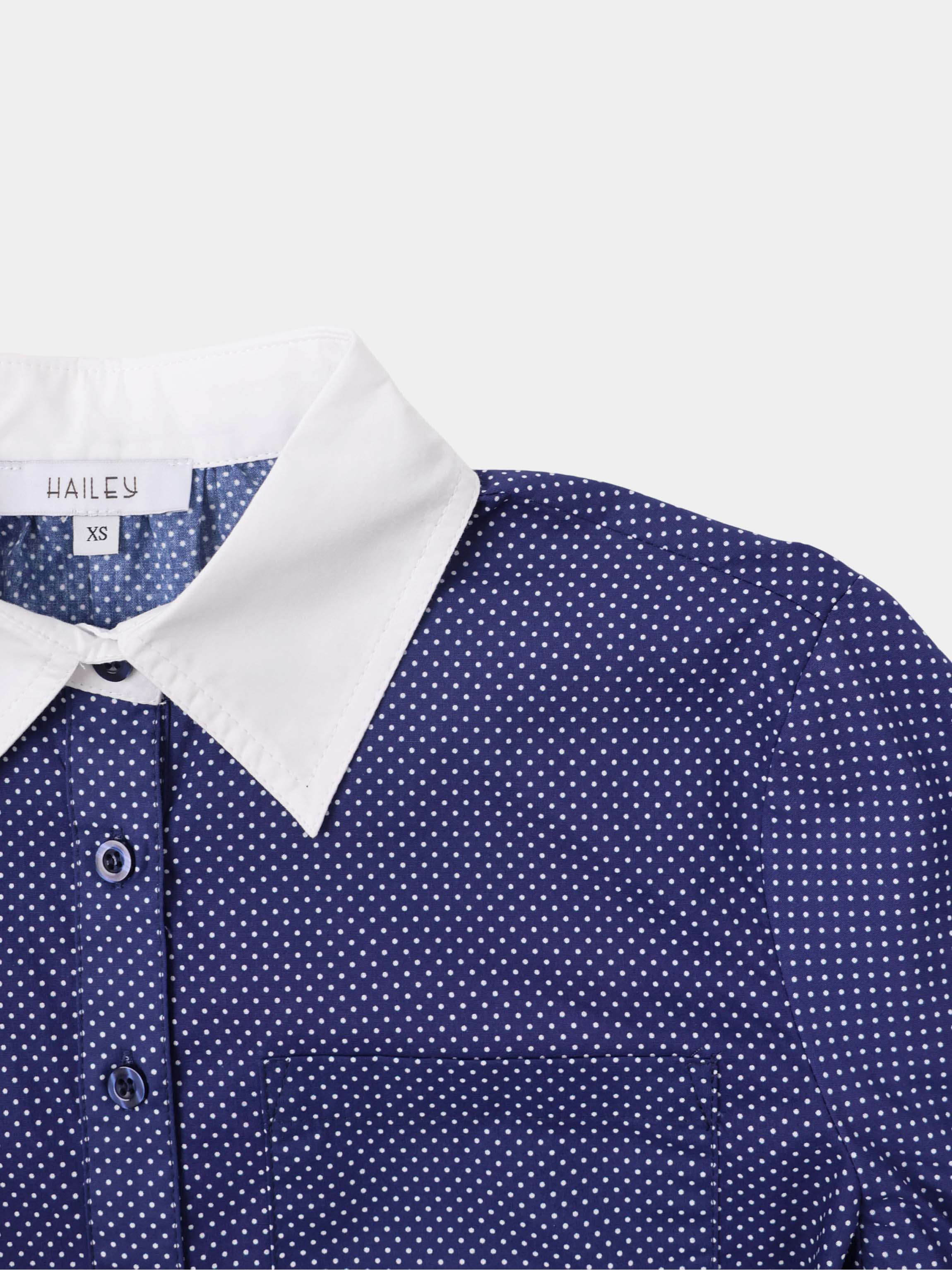 White Collar Mini Dot Shirt-Navy/White