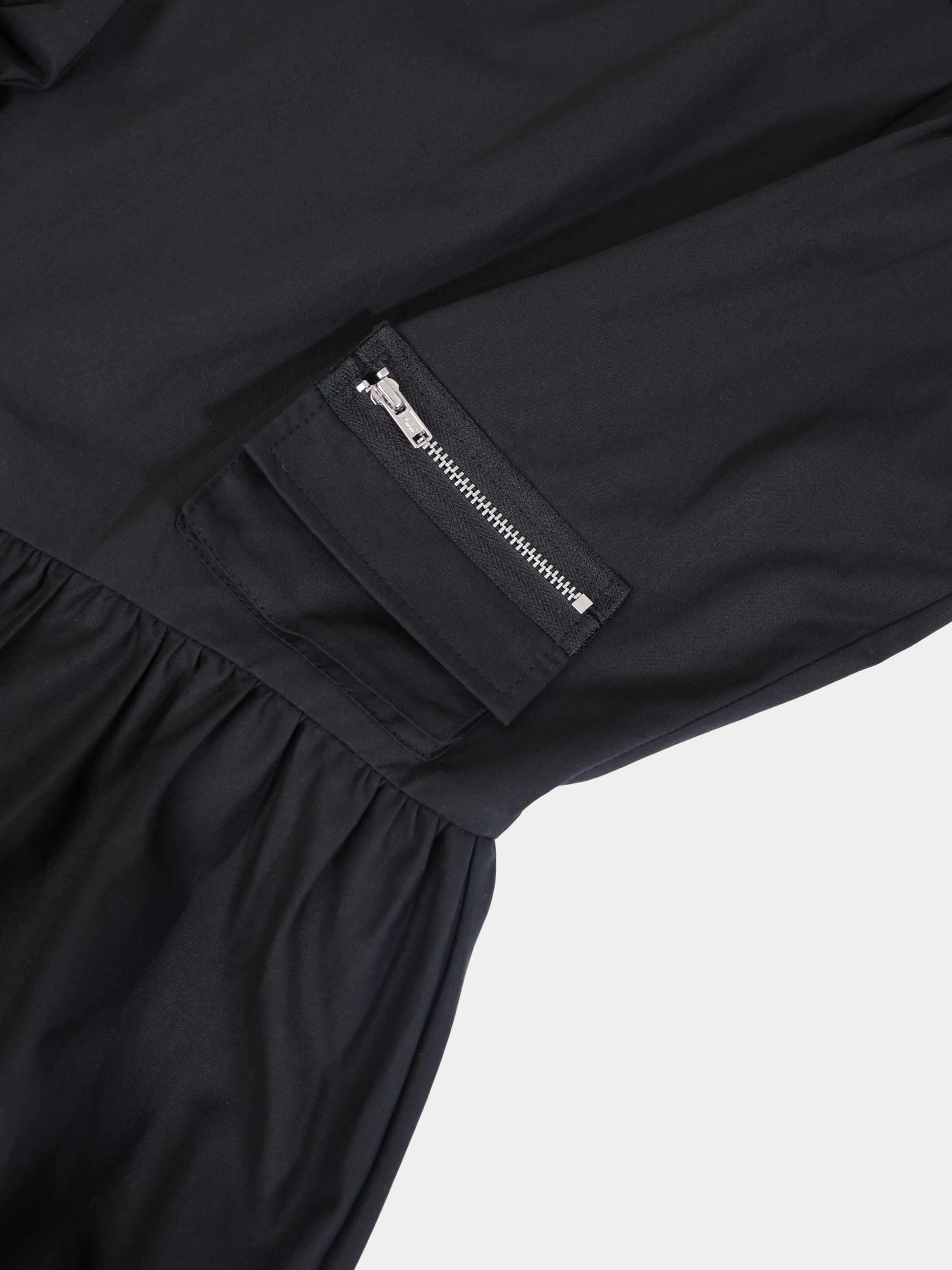 V Gathered Waist Jumper-Black