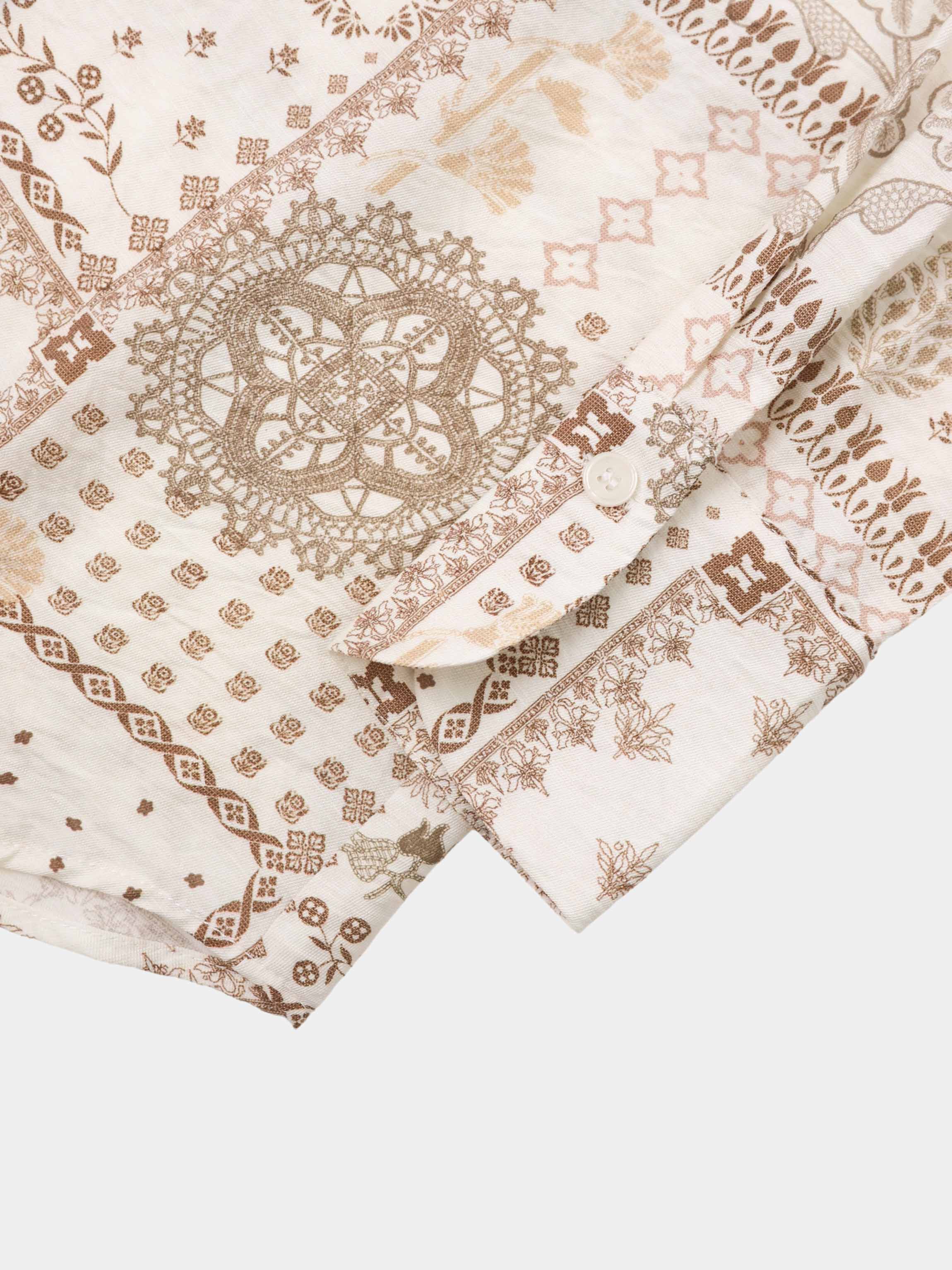 Button Down Collared Blouse-Brown Bandana