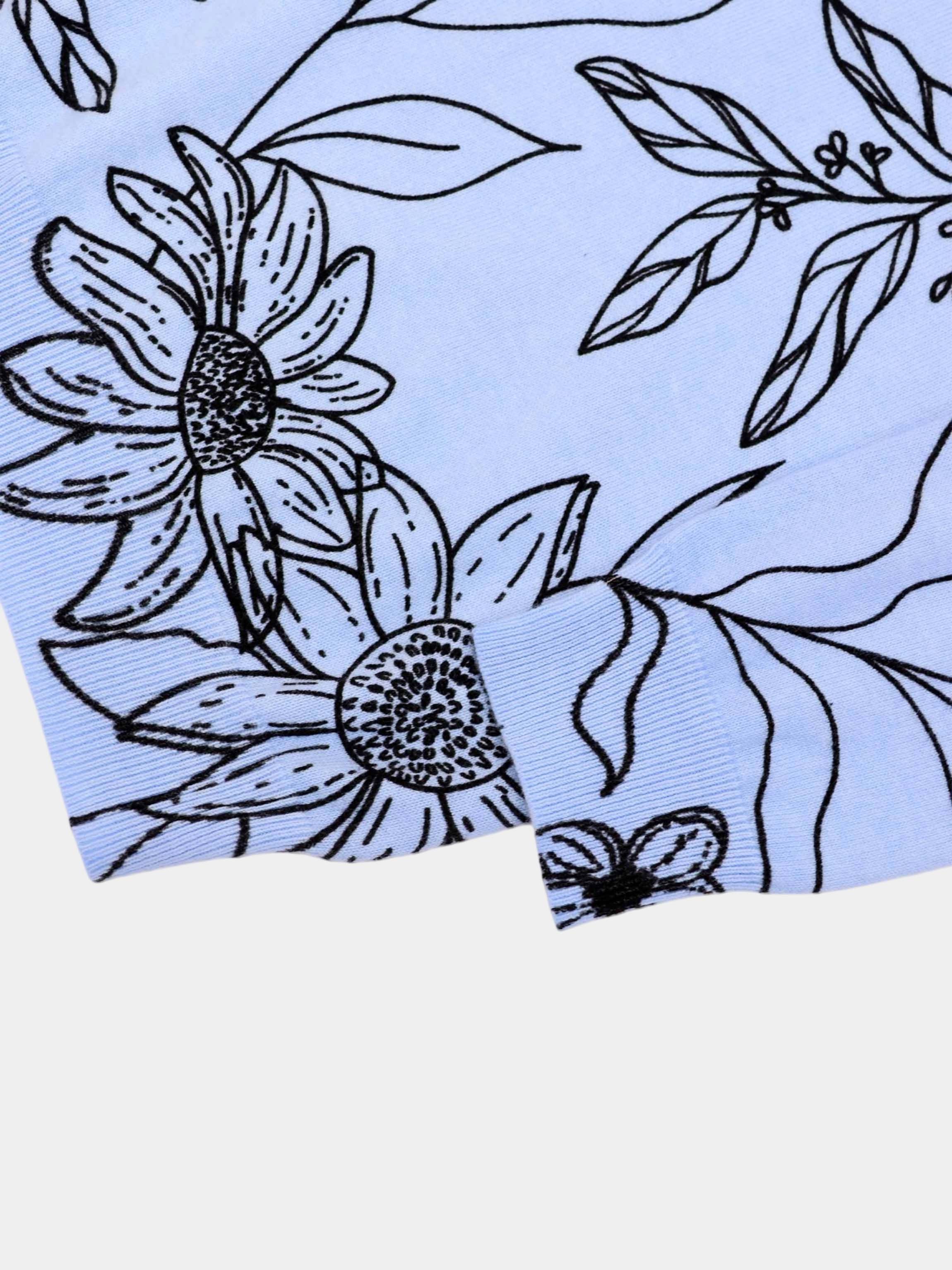 Printed High V Lightweight Sweater-Sketch Flower