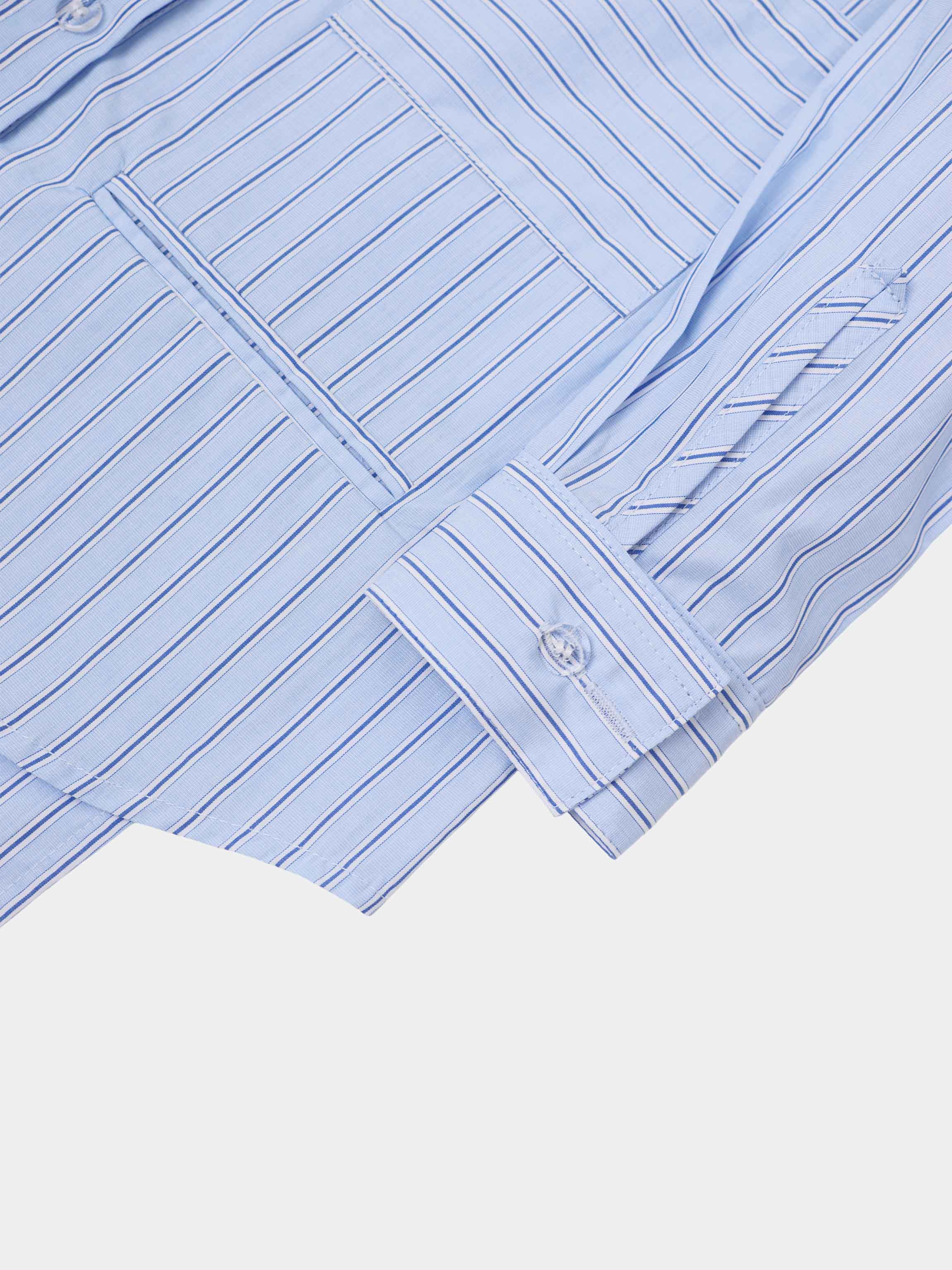 Crop Pinstripe Blouse-Blue/White