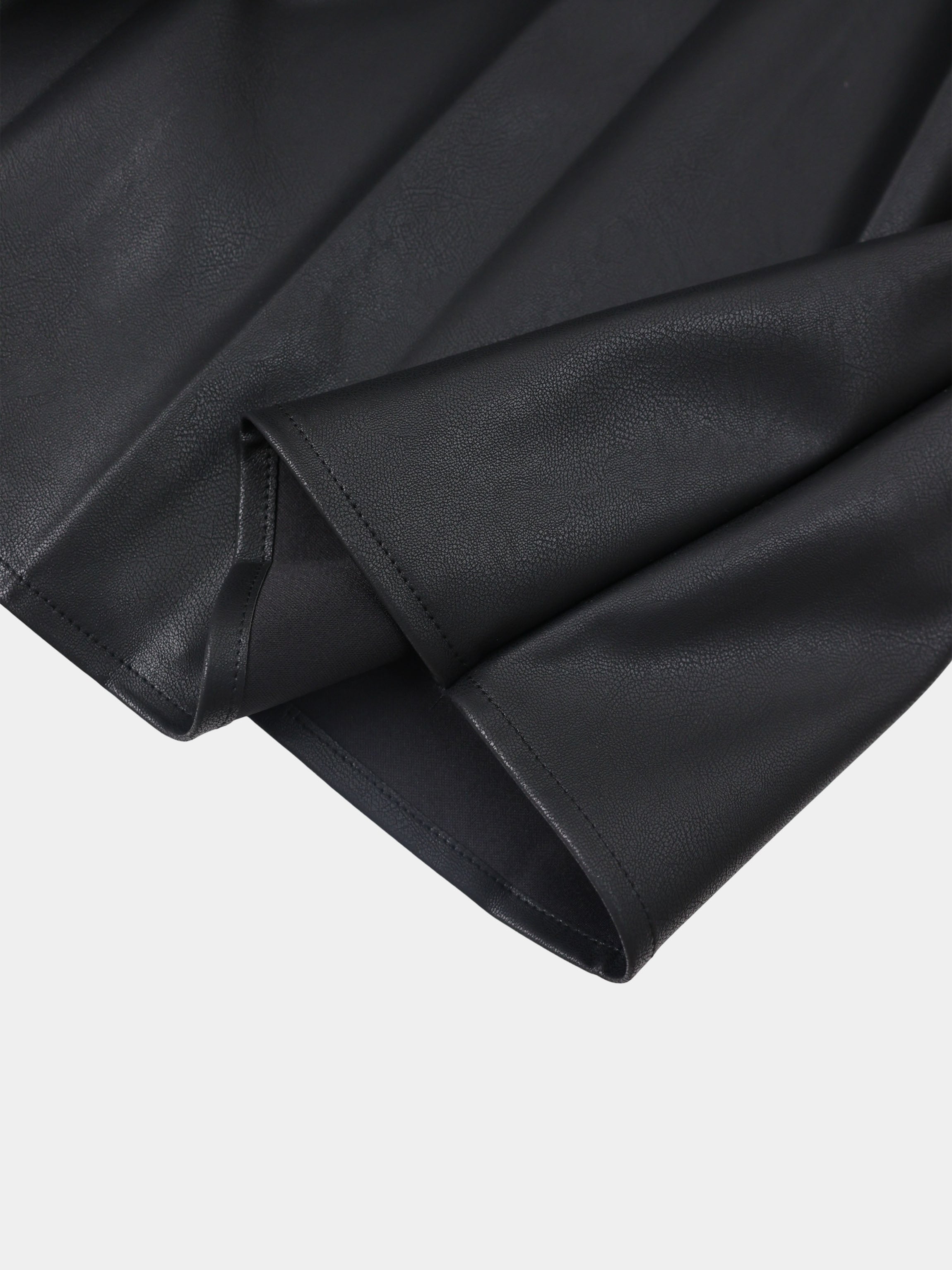 Yoke Faux Leather Pleat Skirt - Black